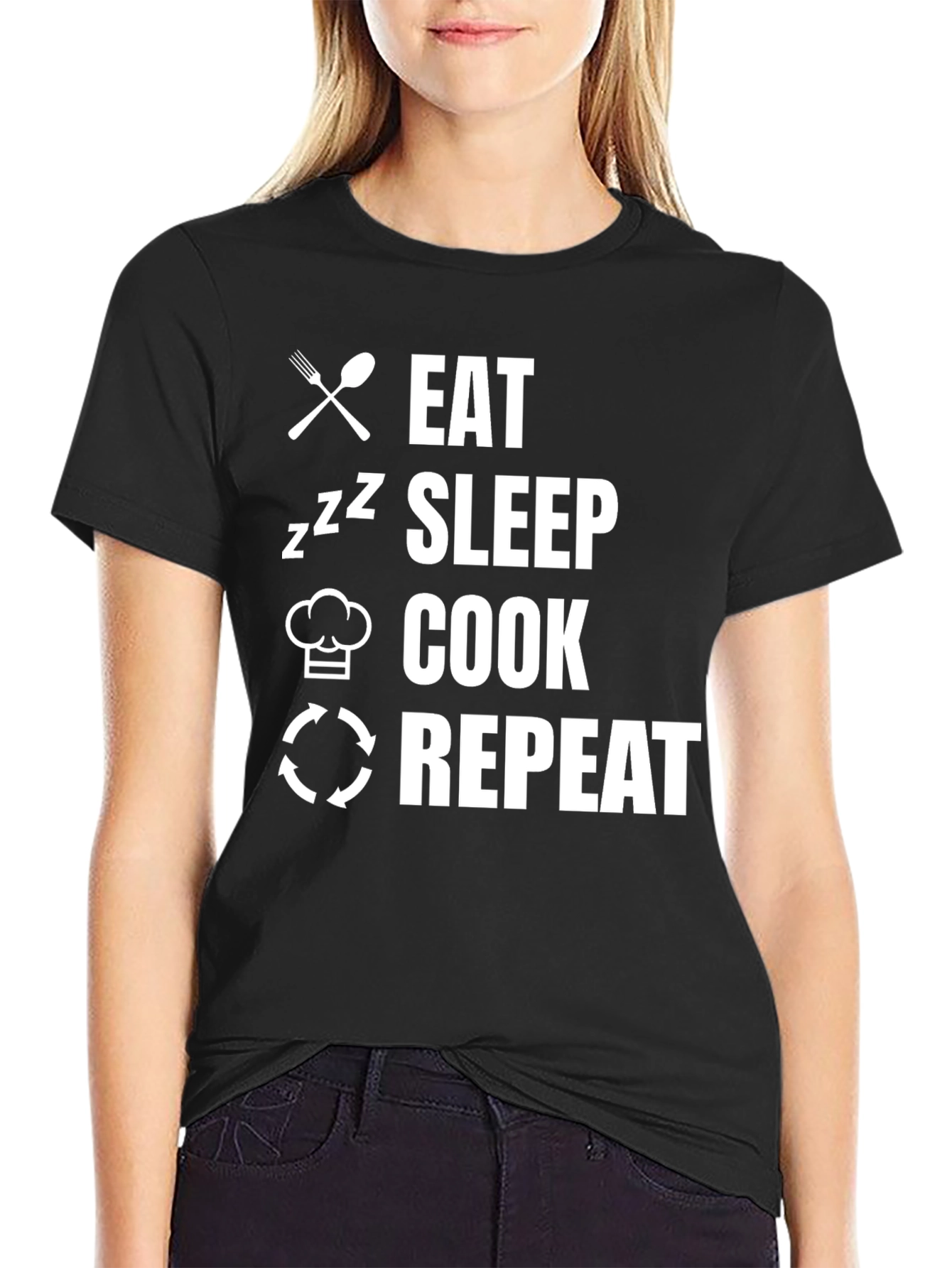 Black Eat Sleep Cook Repeat Graphic Tee view 2