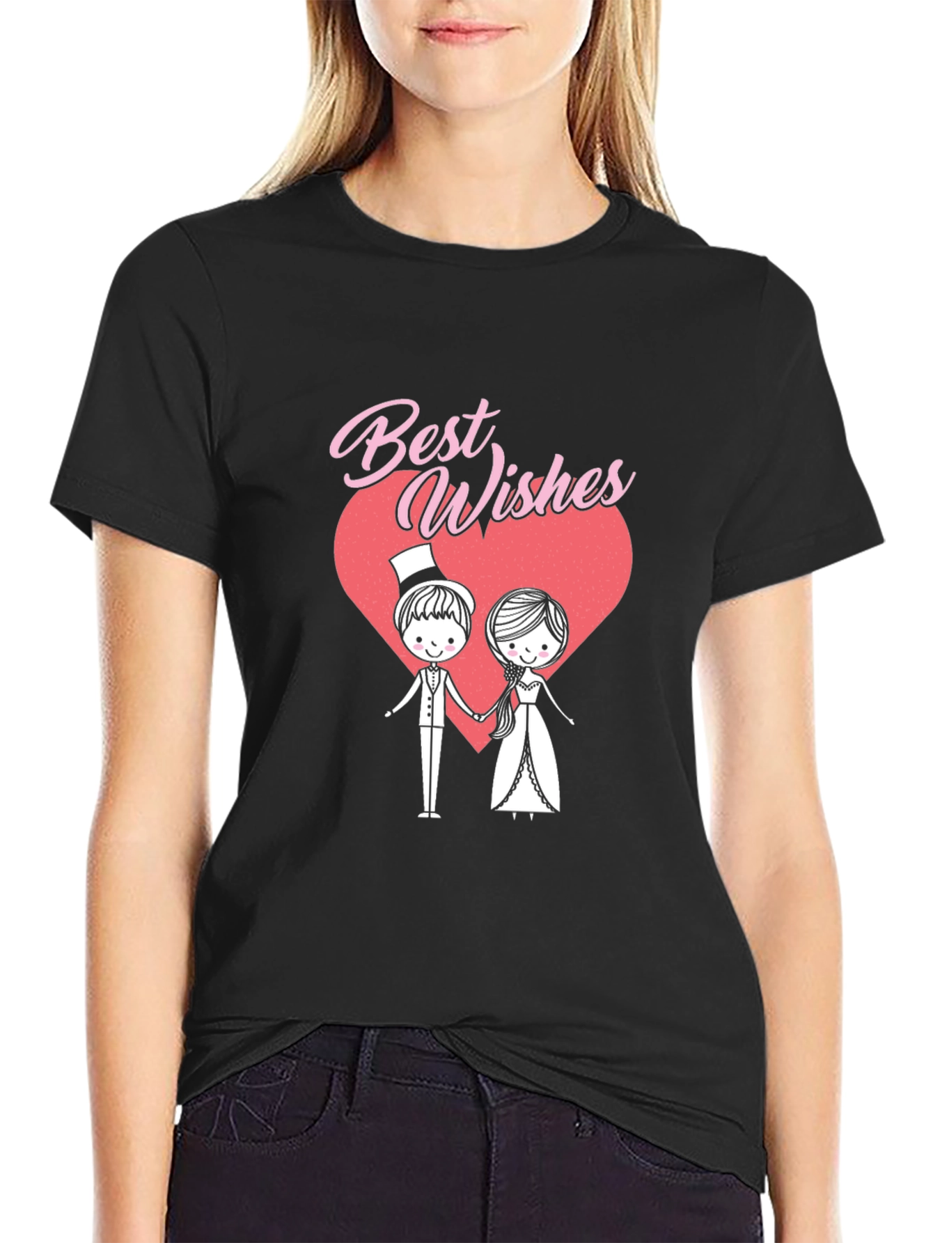 Black Best Wishes Wedding Couple Graphic T-Shirt view 2