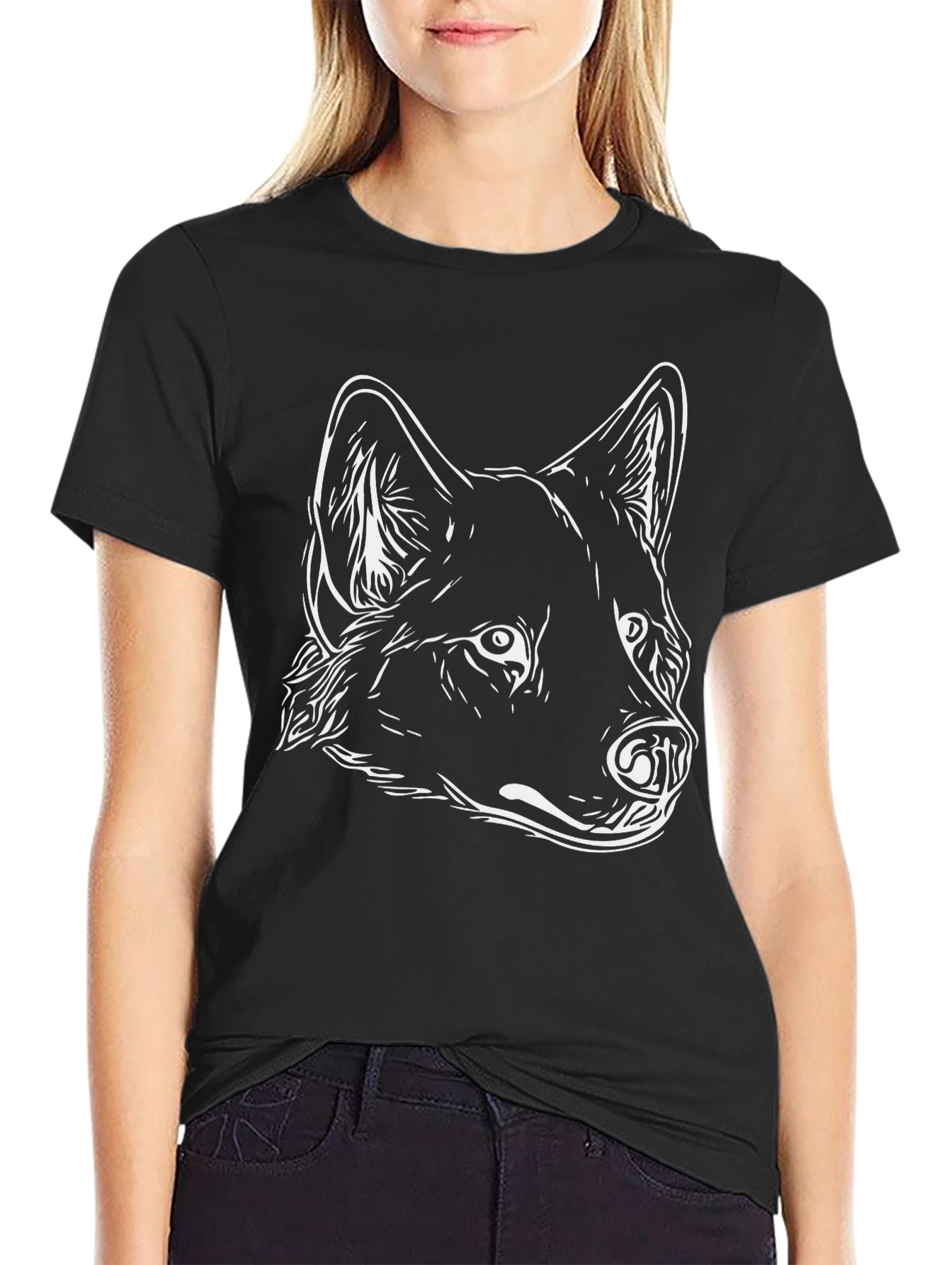 Black Cool Wolf Graphic Tee - Black Cotton T-Shirt view 2