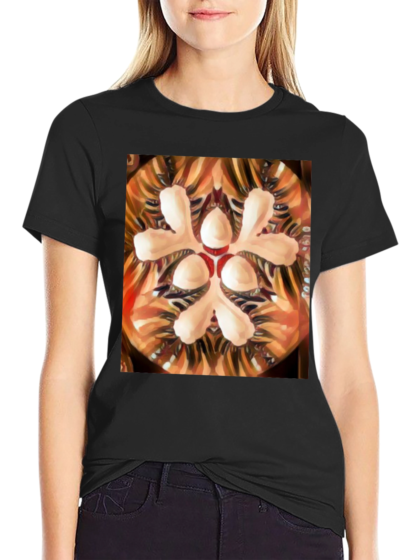 Black Abstract Floral Graphic Tee - Artistic Print view 2