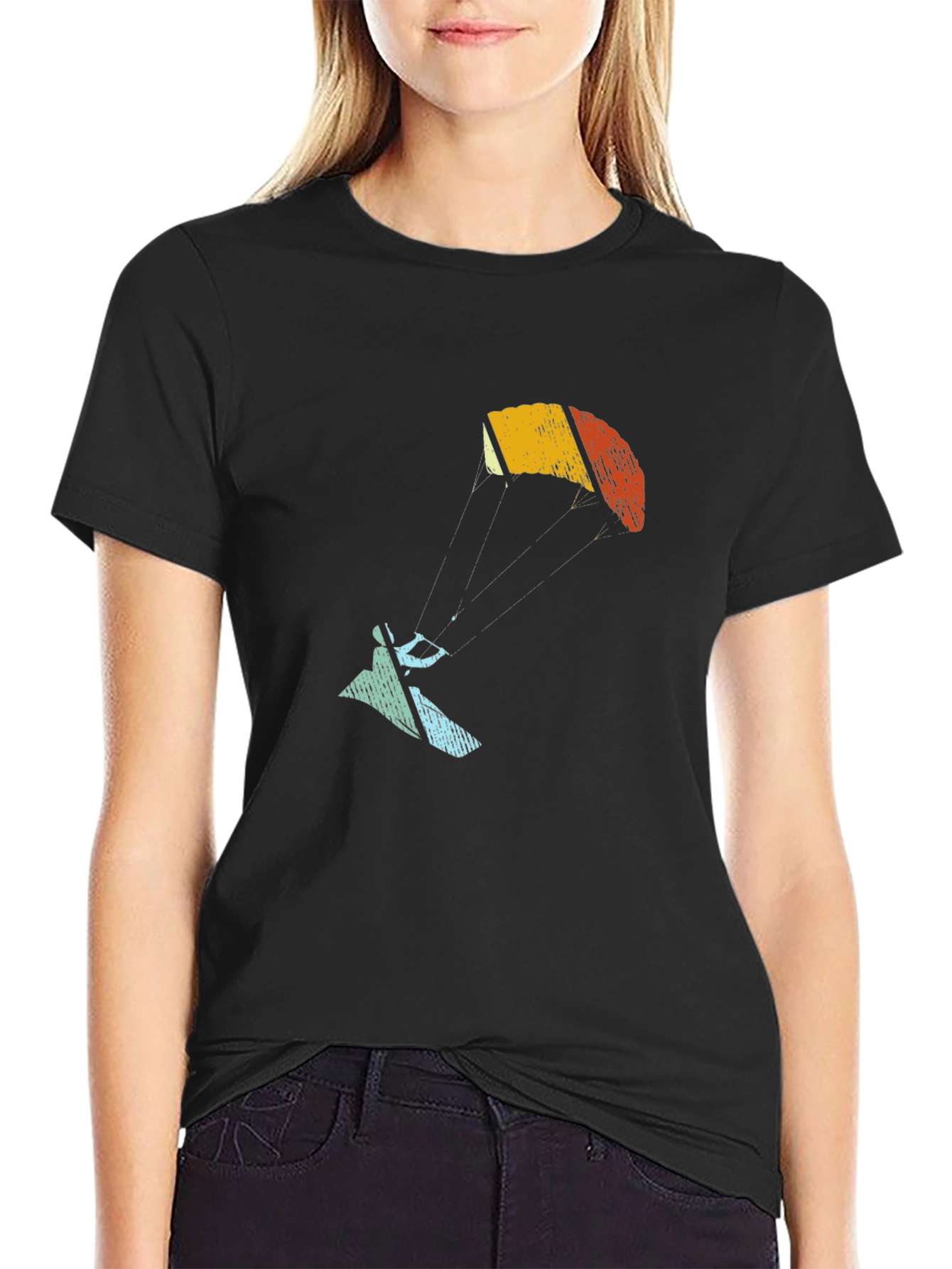 Black Retro Paragliding Graphic T-Shirt view 2