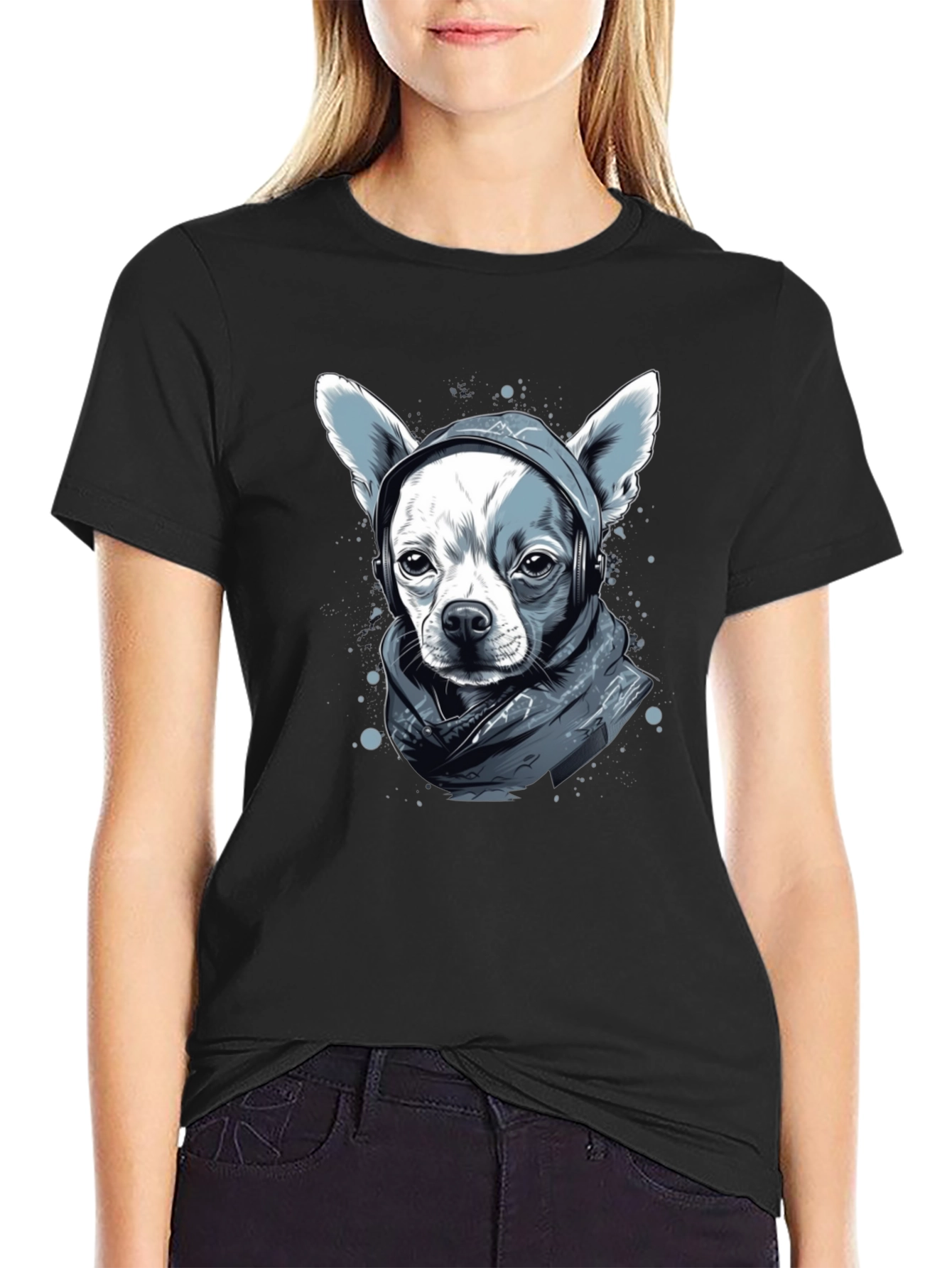 Black Dog with Headphones Graphic Tee view 2