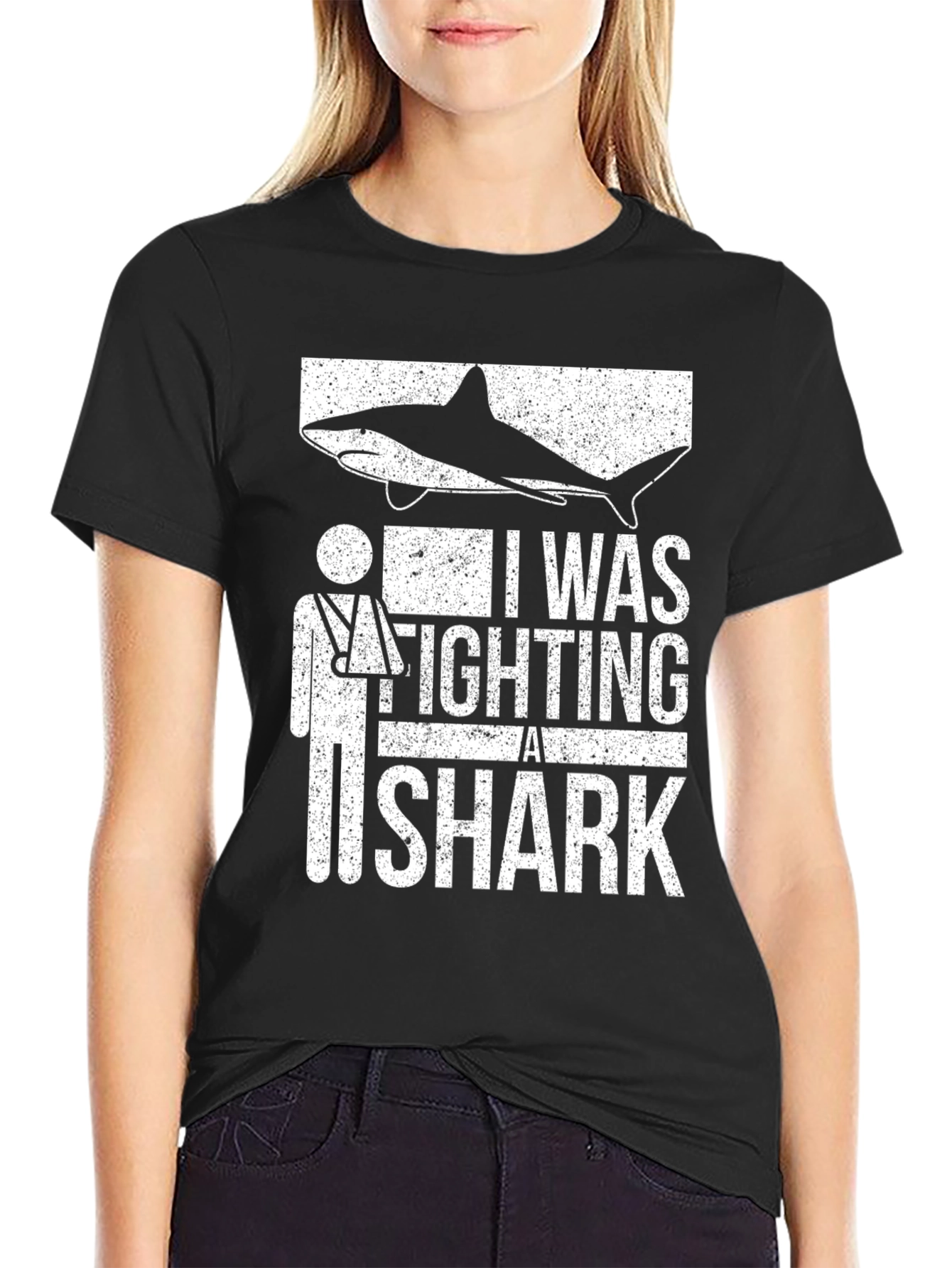 Black I Was Fighting A Shark T-Shirt view 2
