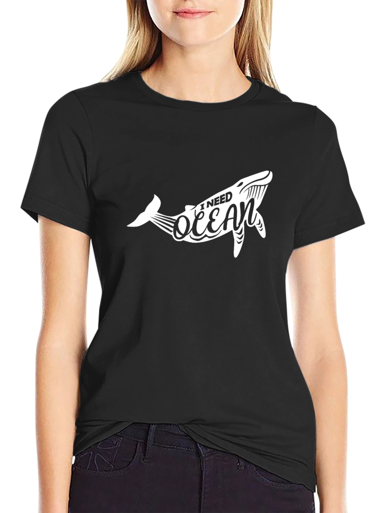 Black I Need Ocean Whale Graphic Tee view 2