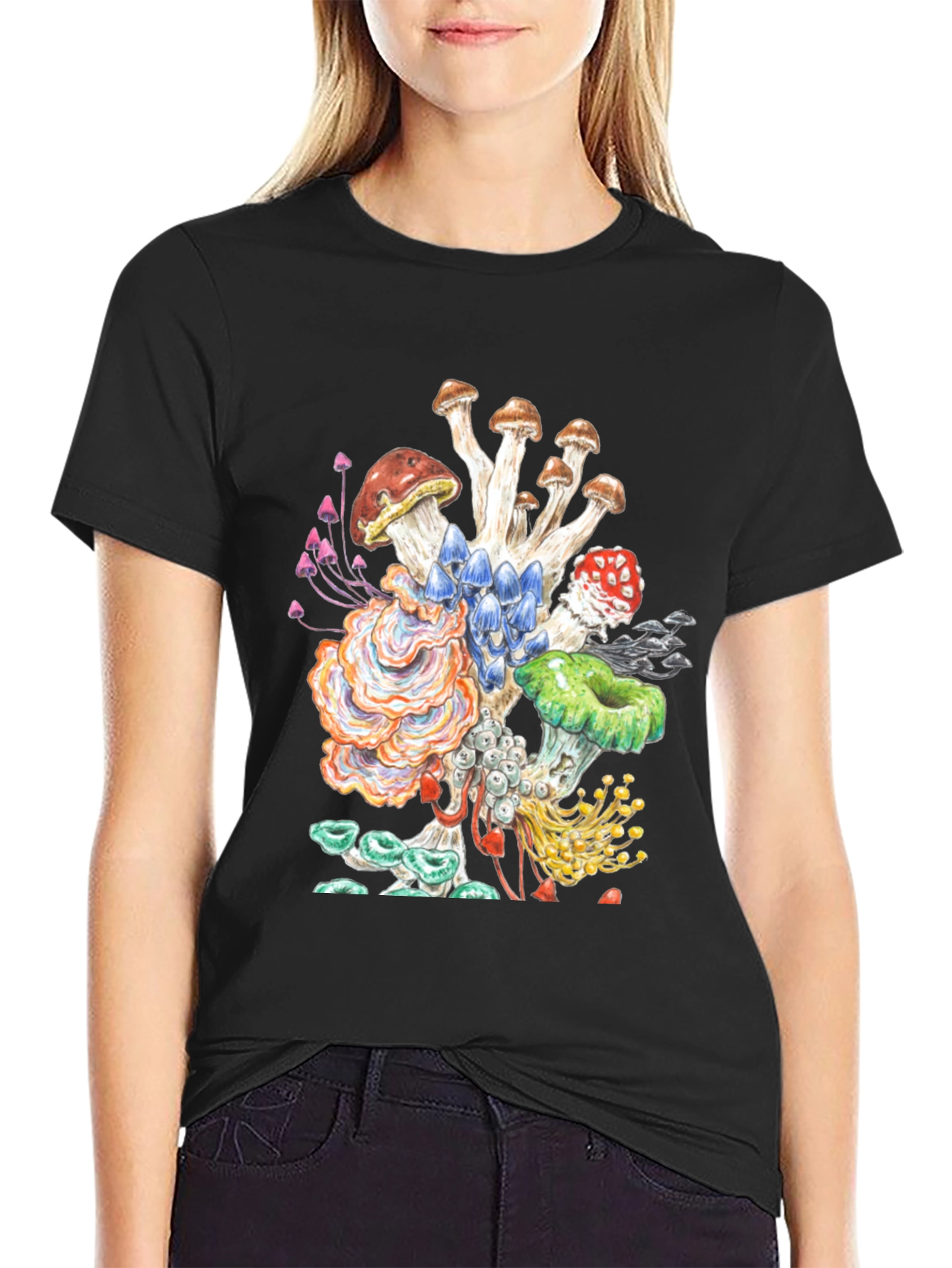 Black Mushroom Graphic Tee - Funky Nature Shirt view 2