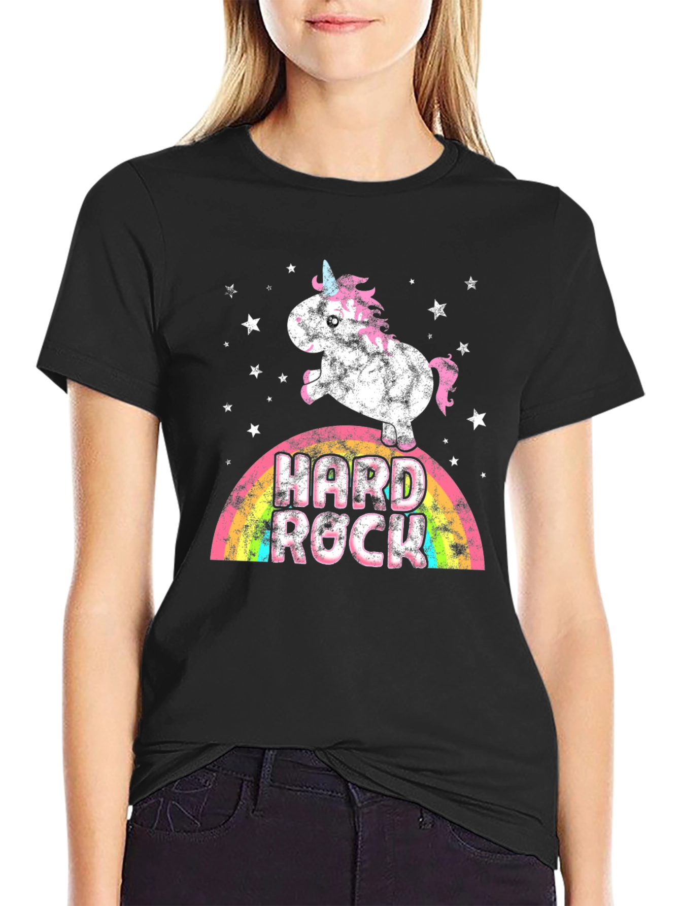 Black Unicorn Hard Rock Rainbow Graphic Tee view 2