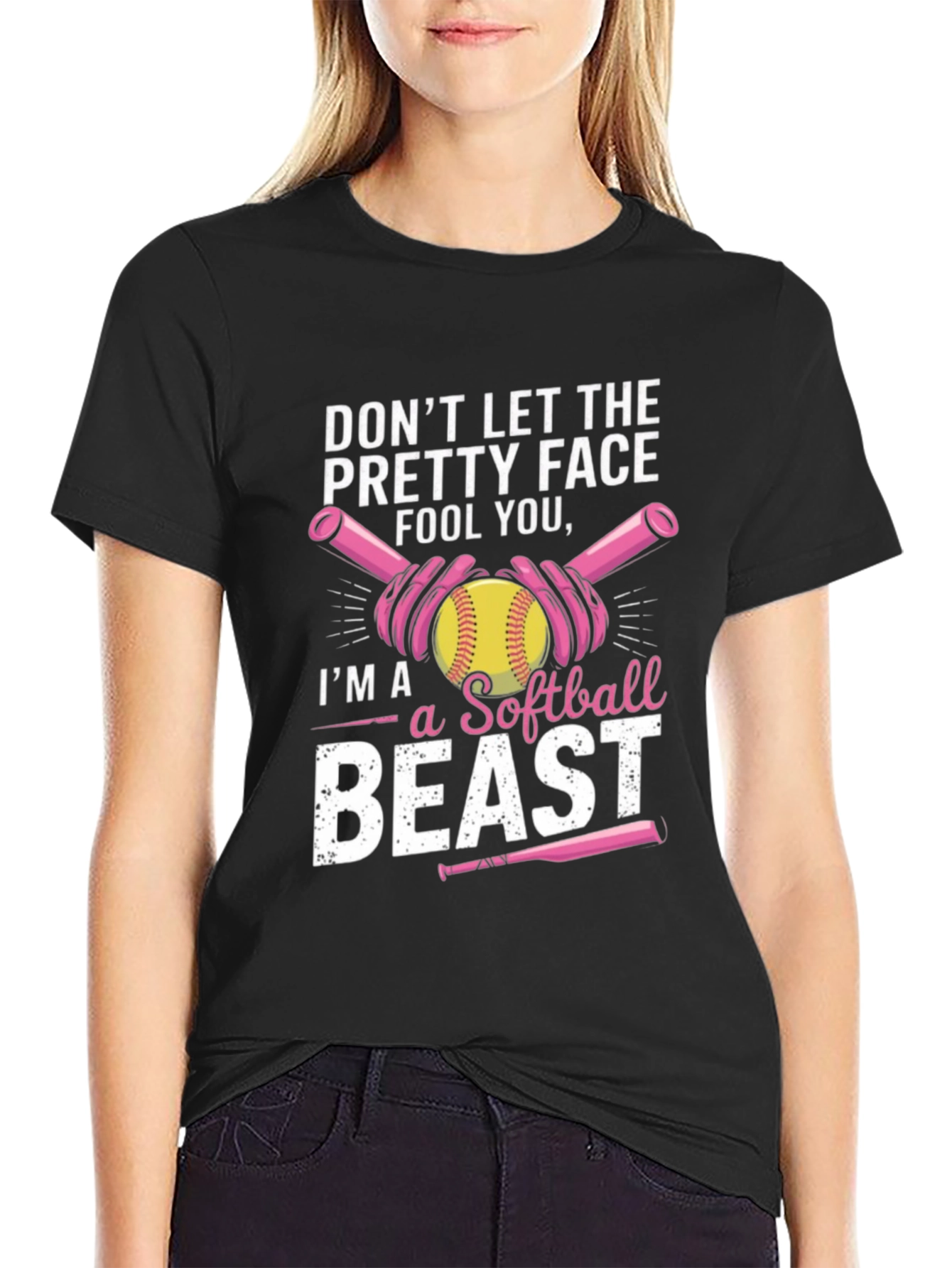Black Softball Beast T-Shirt - Funny Sport Tee view 2