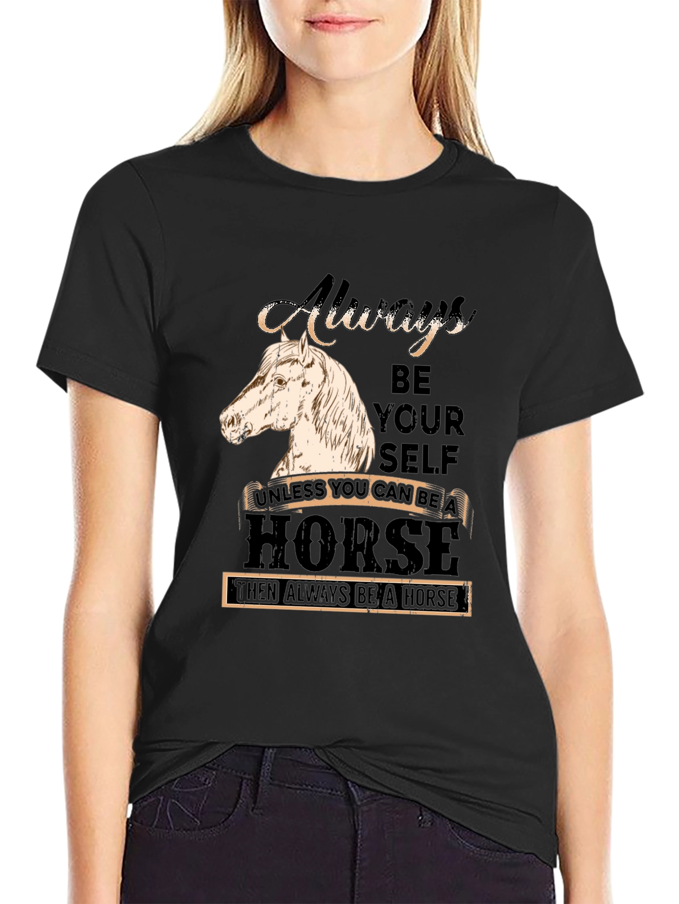 Black Always Be Yourself Horse Graphic T-Shirt view 2