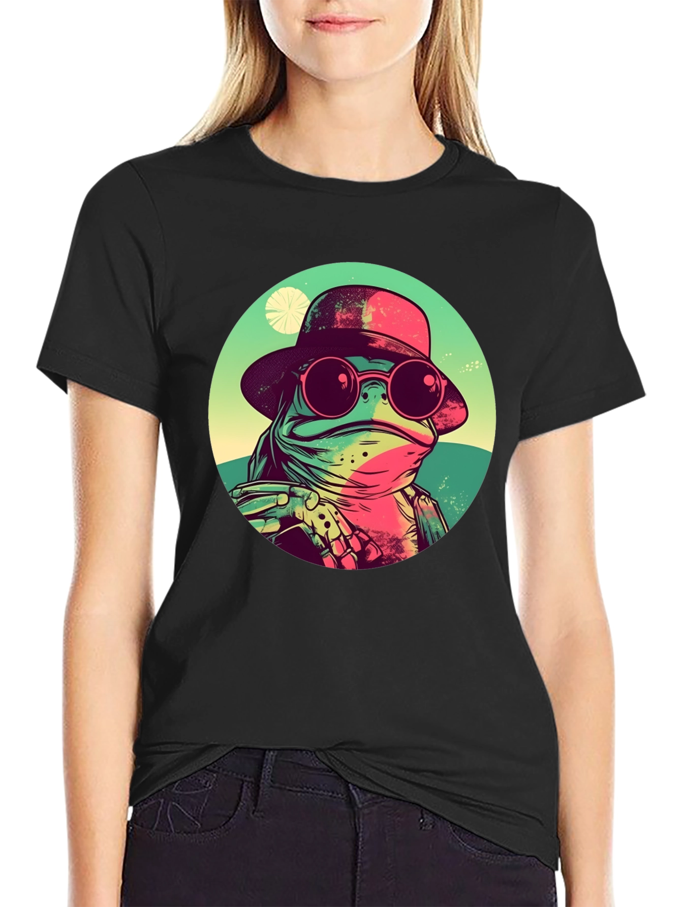 Black Cool Frog Graphic Tee - Unique Design view 2
