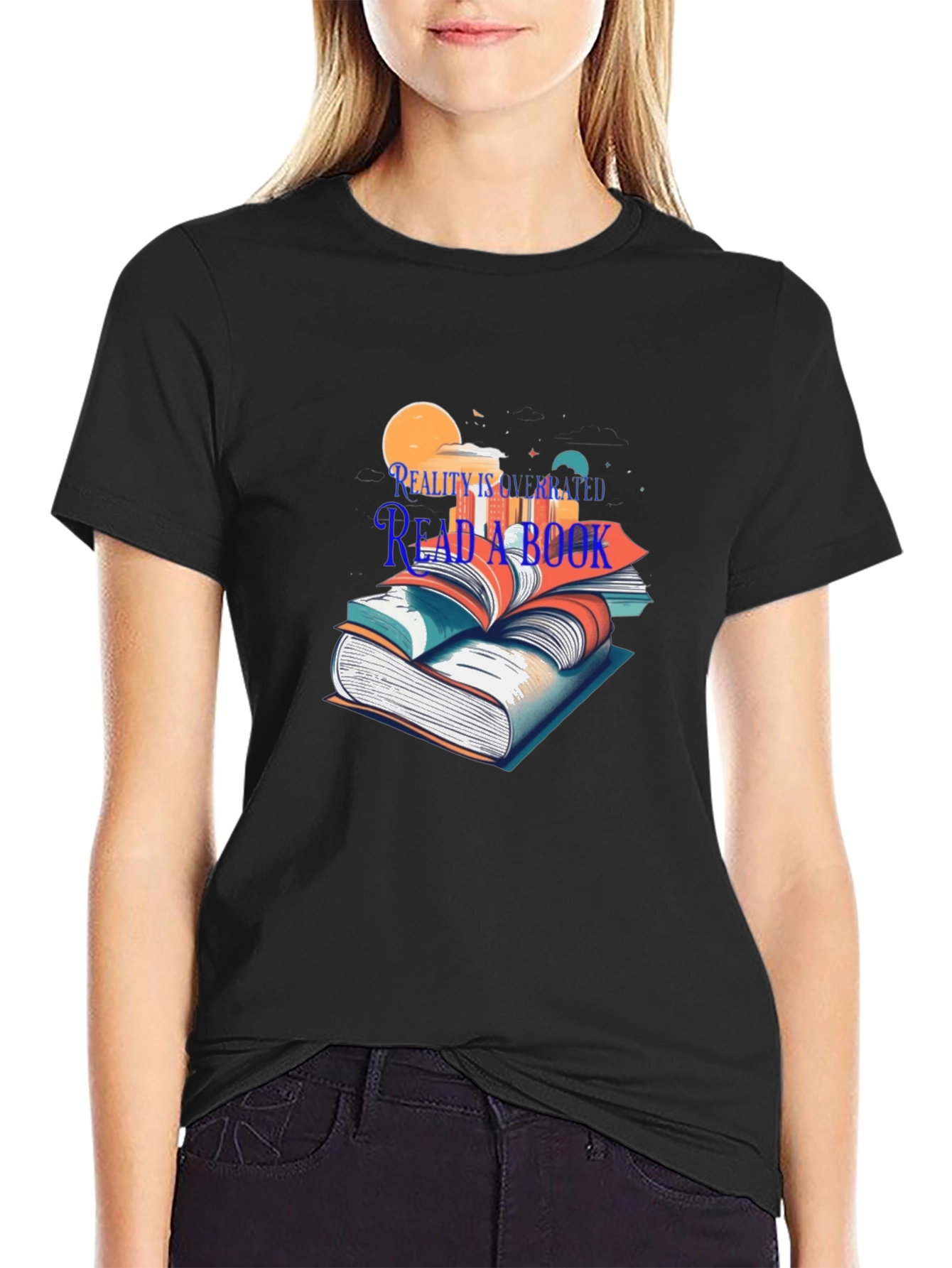 Black Reality is Overrated Read a Book T-Shirt view 2