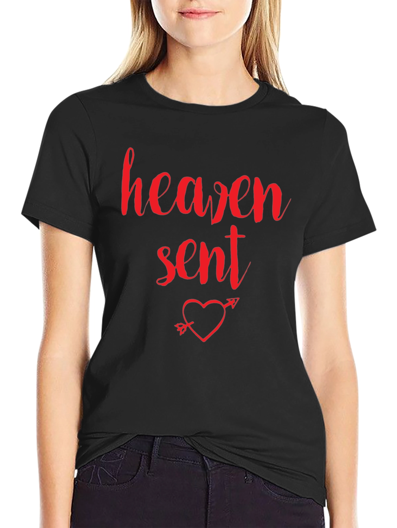 Black Heaven Sent Heart T-Shirt - Black Crew Neck Tee view 2