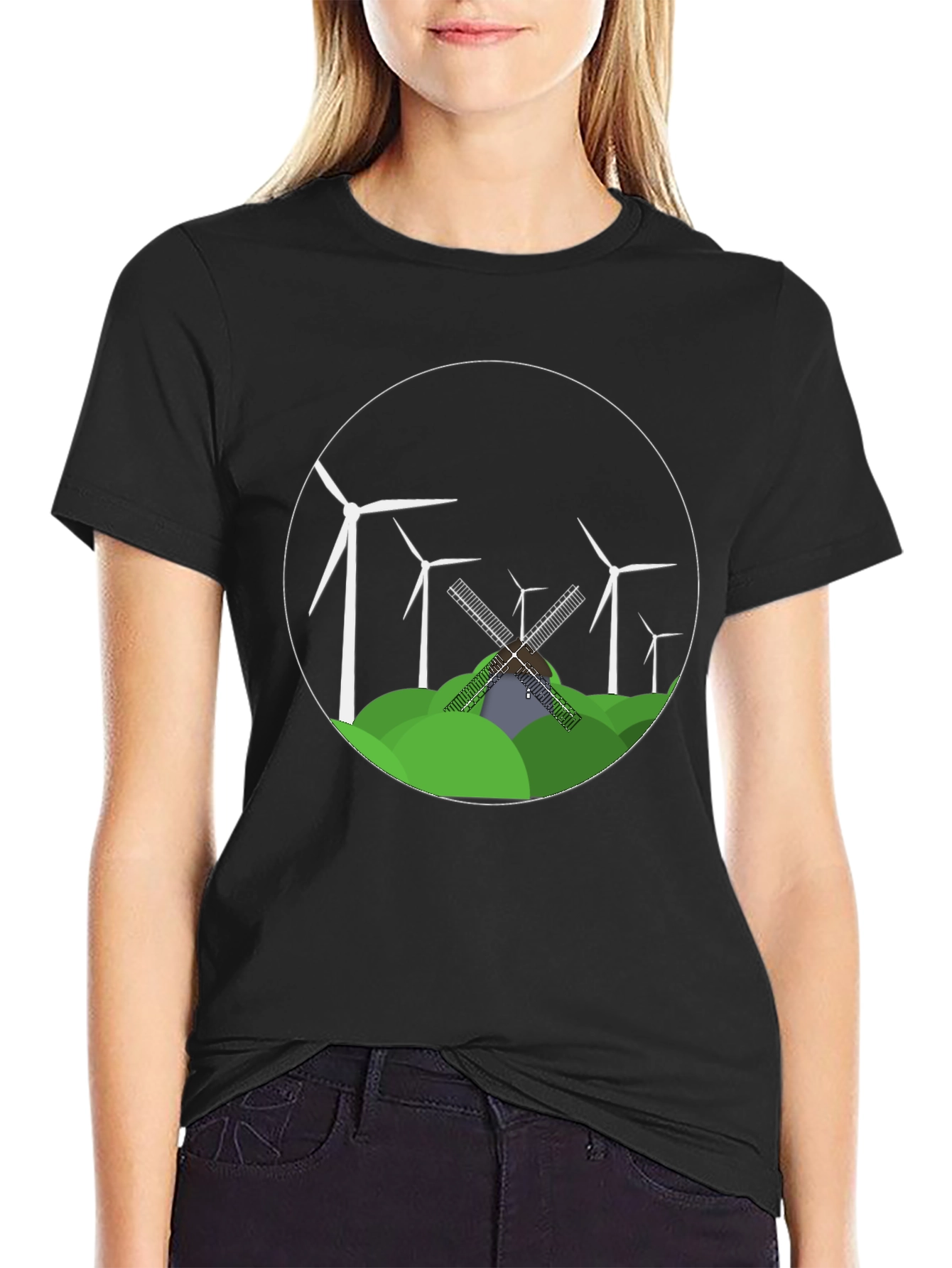 Black Windmill & Turbine Graphic Tee view 2