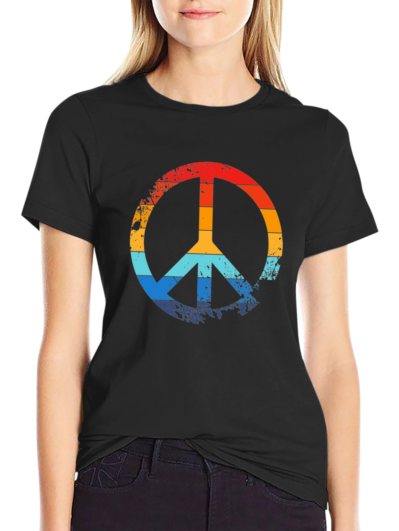 Black Retro Peace Sign Black Graphic T-Shirt view 2
