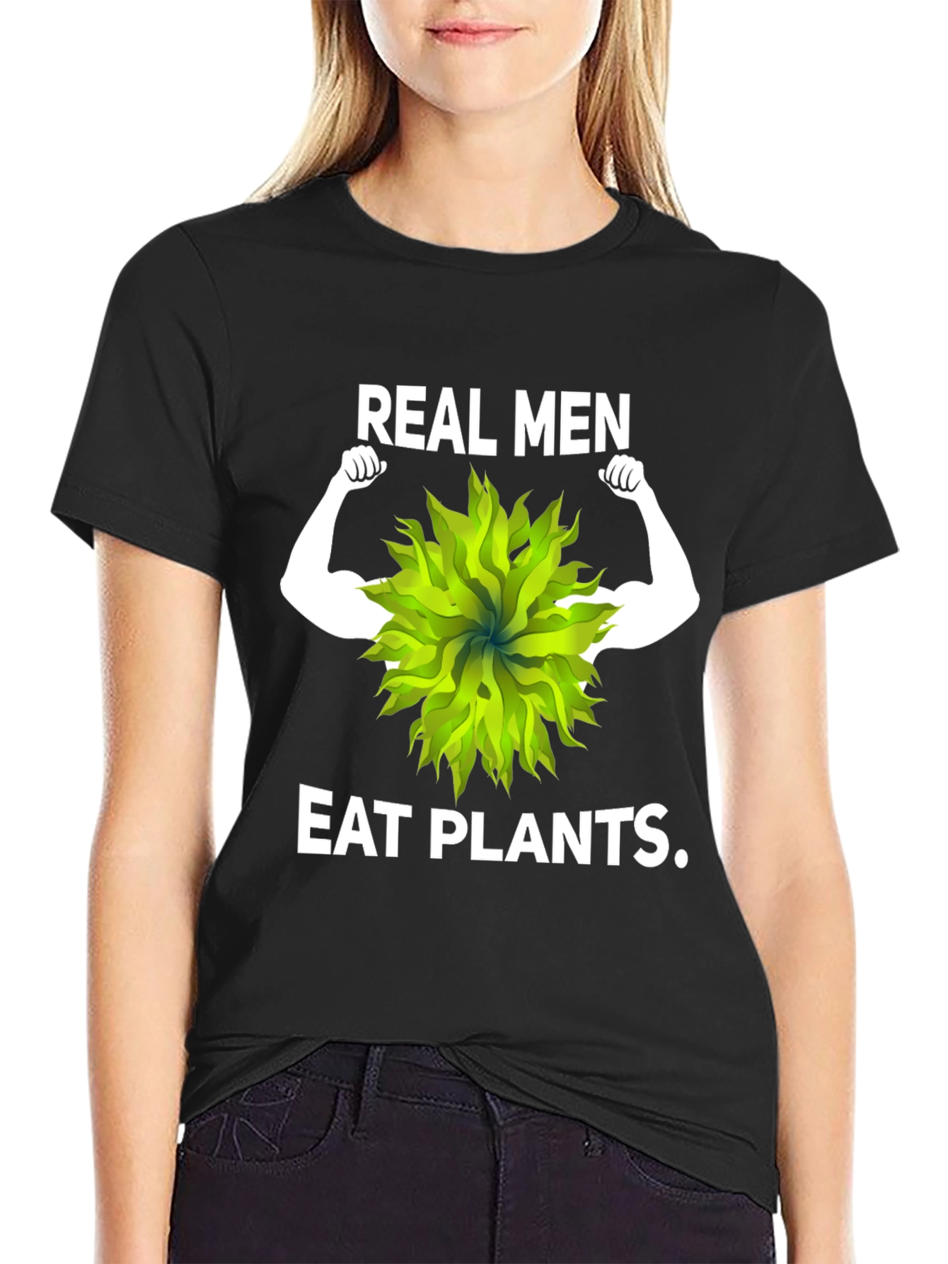 Black Real Men Eat Plants Graphic Tee view 2