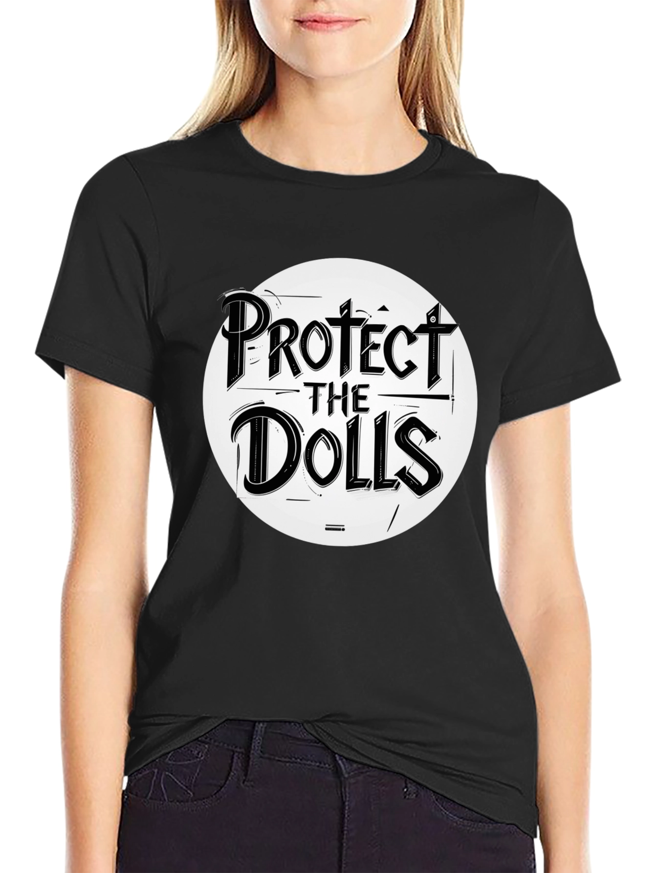 Black Protect the Dolls Graphic Tee - Black Crew Neck T-Shirt view 2