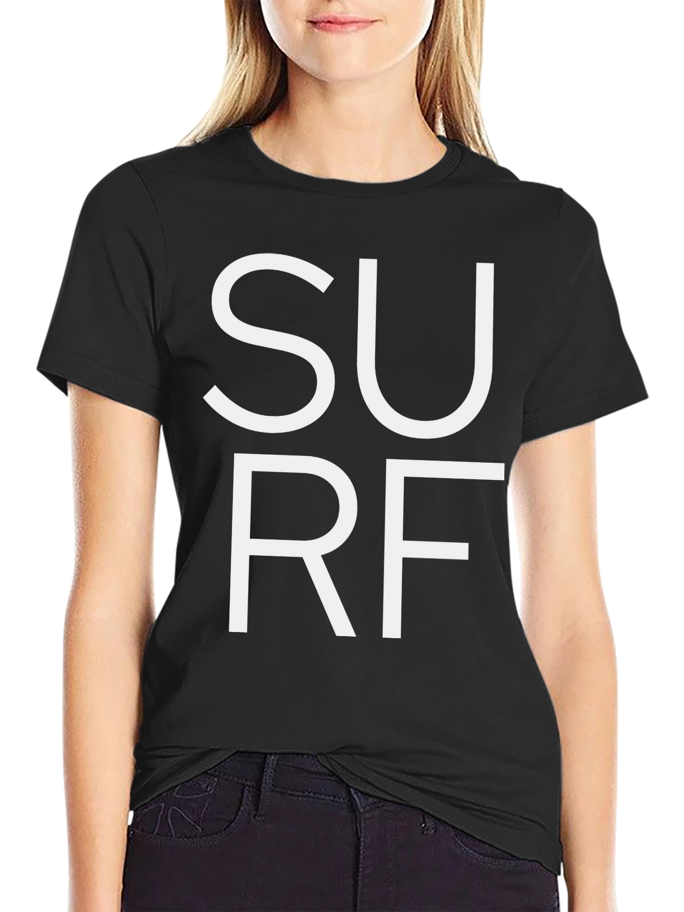 Black Bold 'SURF' Graphic Tee - Black Cotton Blend T-Shirt view 2