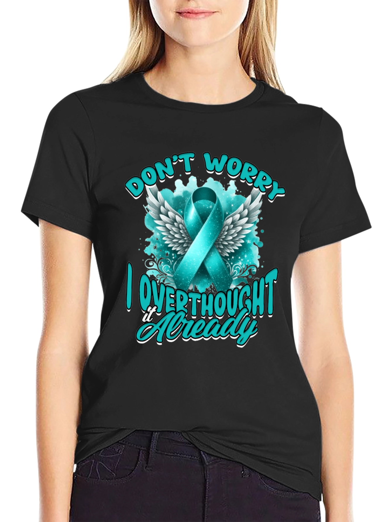 Black Don't Worry, I Overthought It Awareness Ribbon Tee view 2