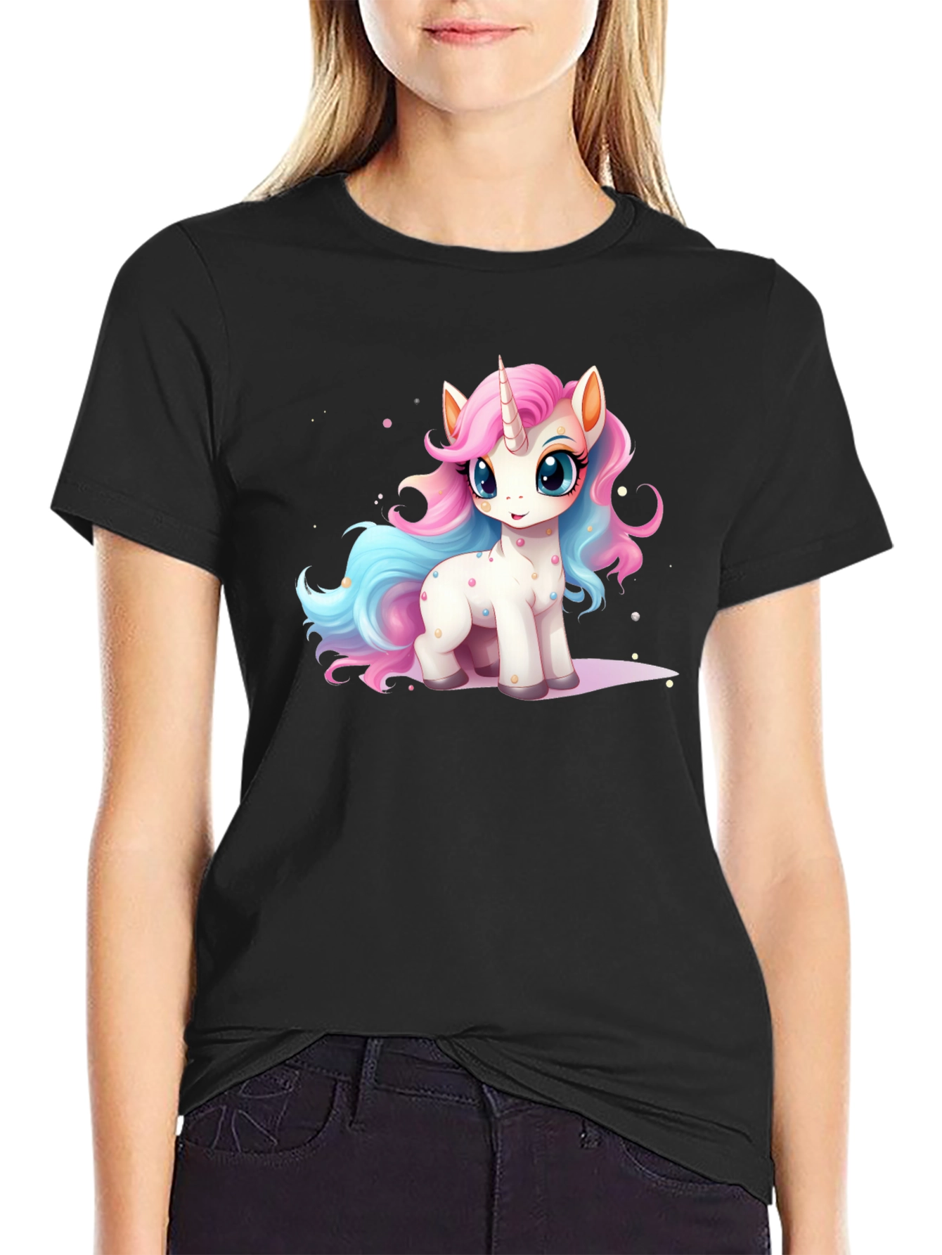 Black Unicorn Cartoon T-Shirt view 2
