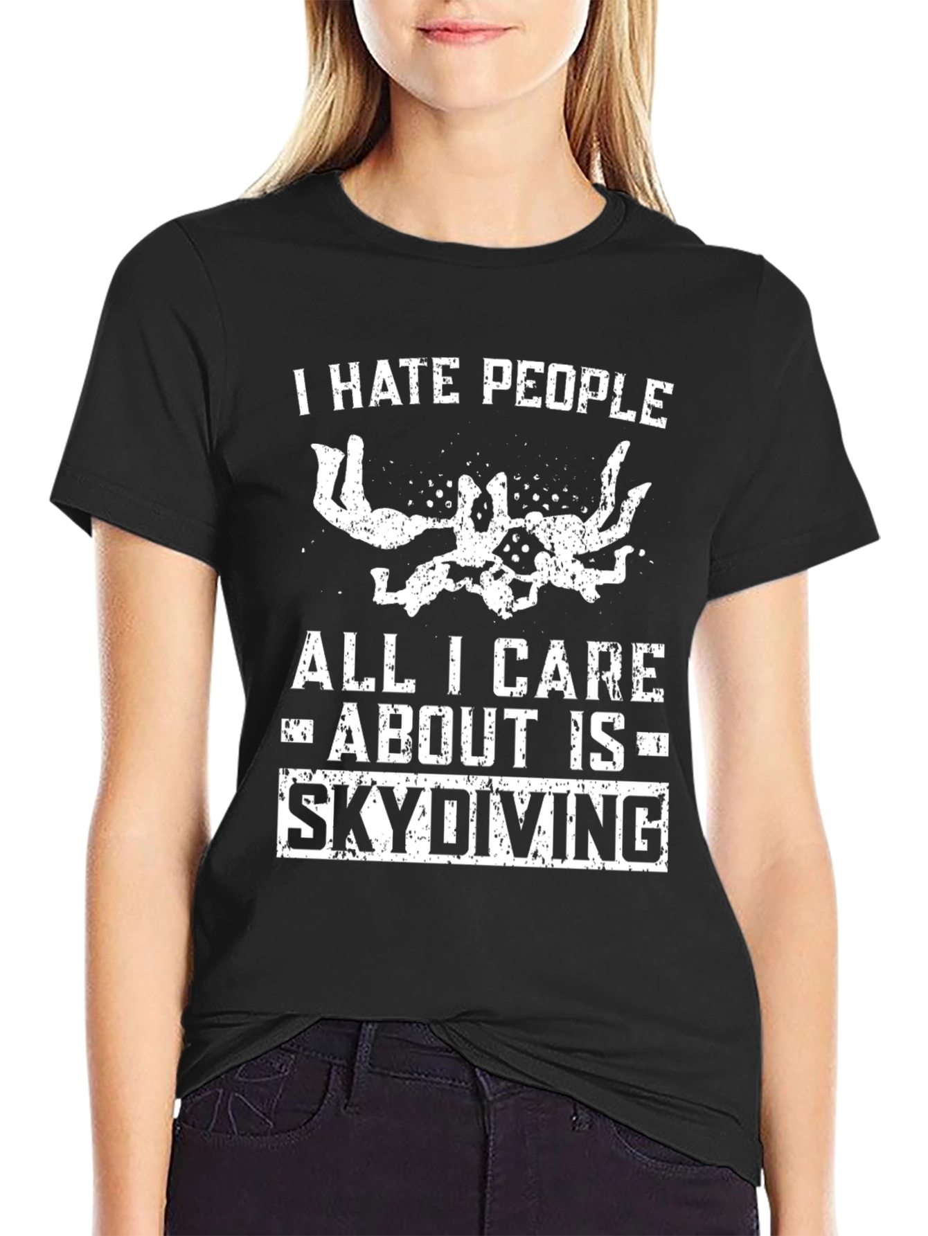 Black I Hate People Skydiving Graphic Tee view 2