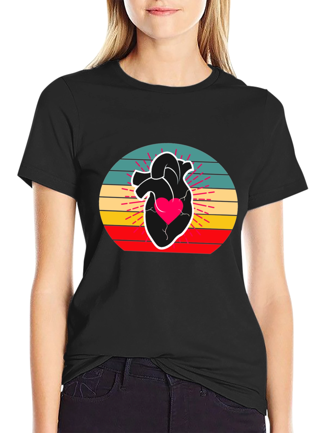 Black Retro Heart Graphic Tee - Stylish Comfort view 2