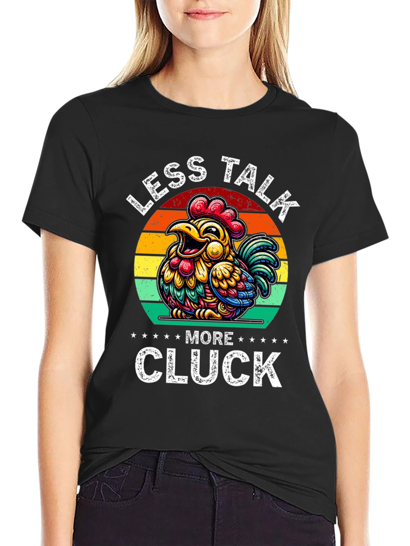 Black Less Talk More Cluck Chicken Graphic Tee view 2