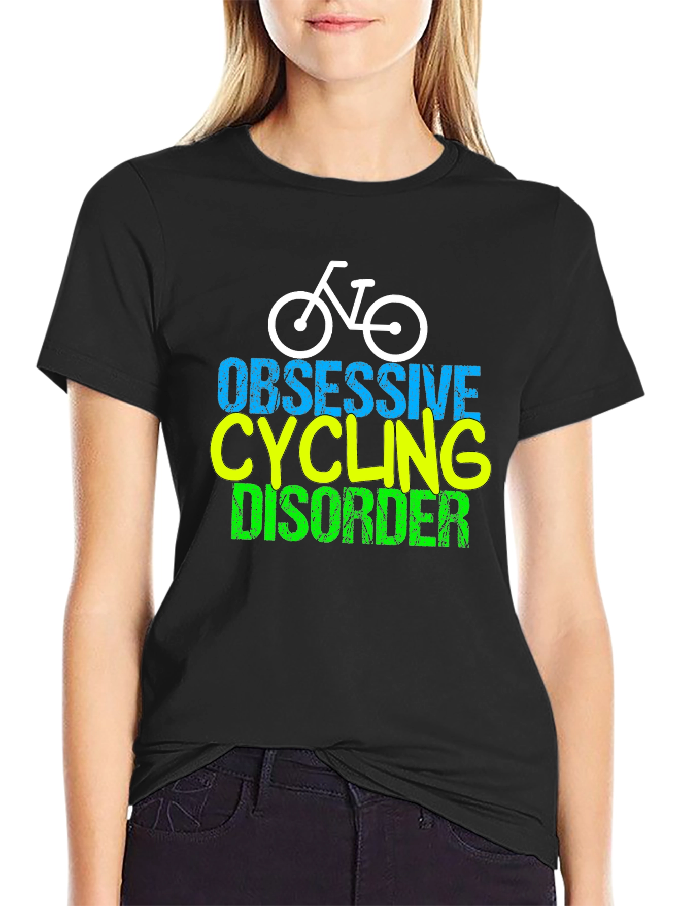 Black Obsessive Cycling Disorder Graphic T-Shirt view 2