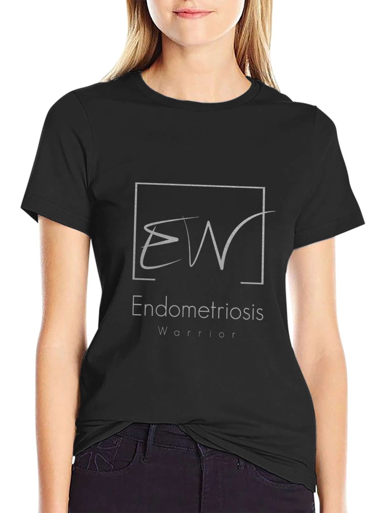 Black Endometriosis Warrior T-Shirt - Black Cotton Tee view 2