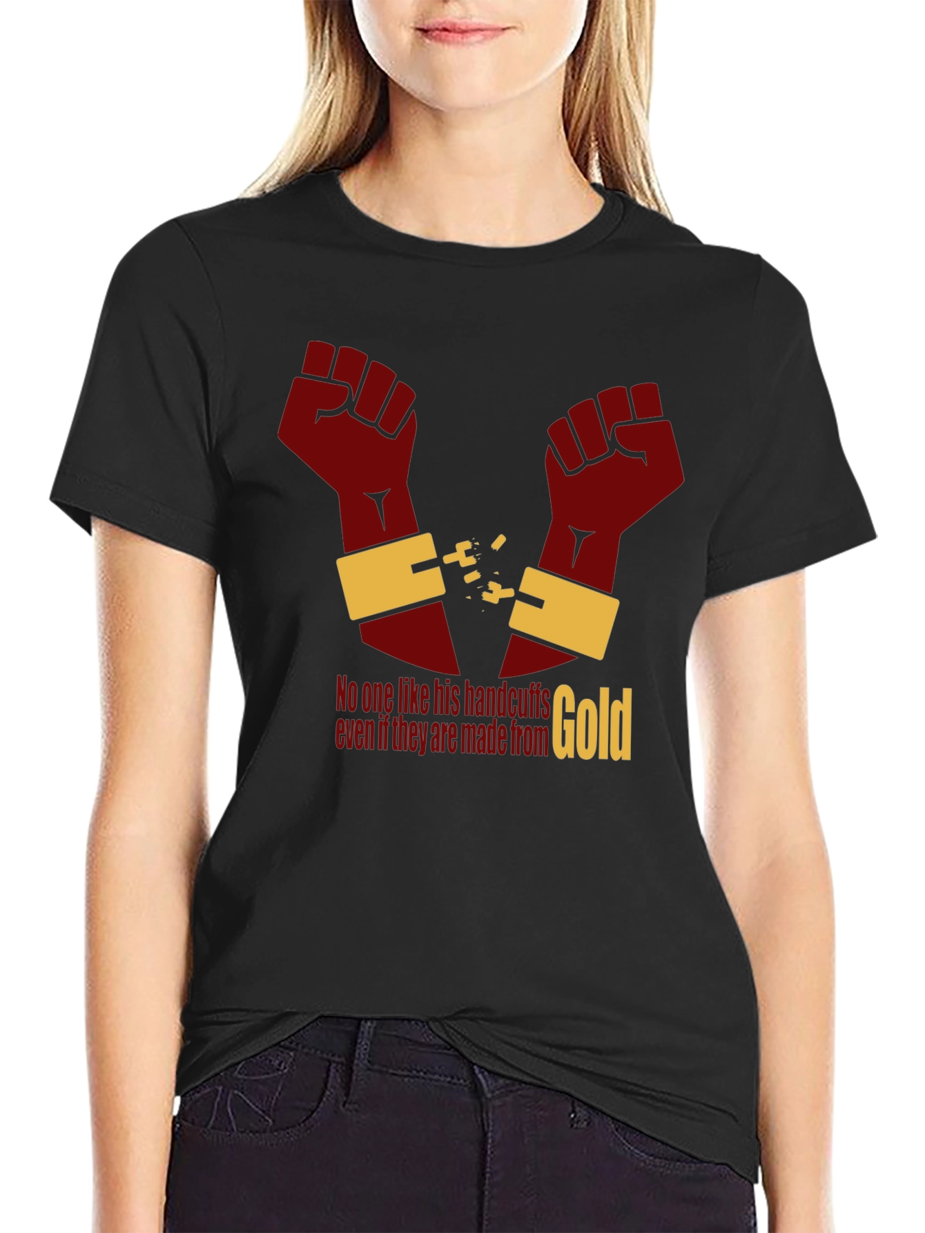 Black Freedom Gold Handcuff T-Shirt view 2