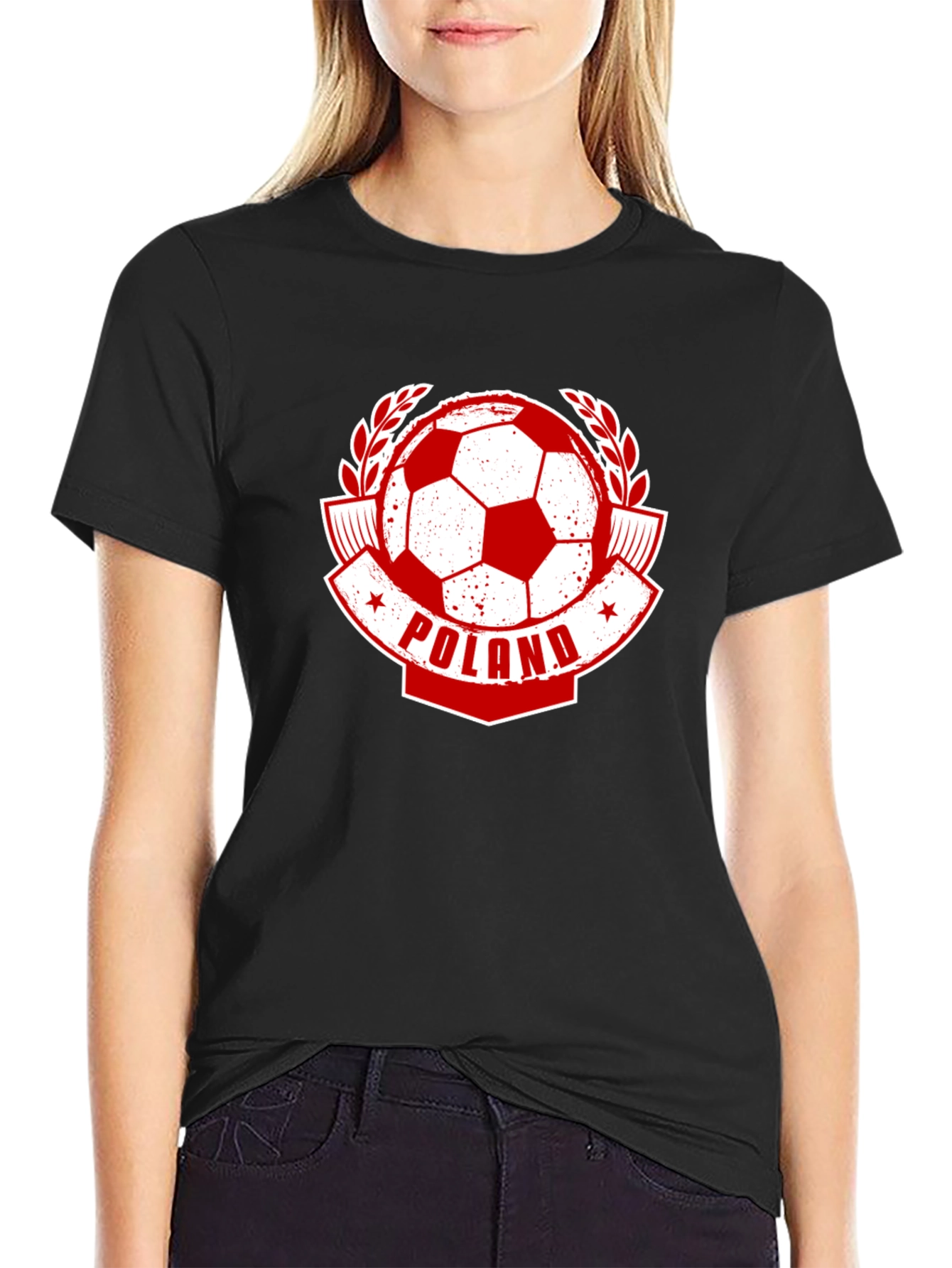 Black Poland Soccer T-Shirt - Red & White Football Fan Tee view 2