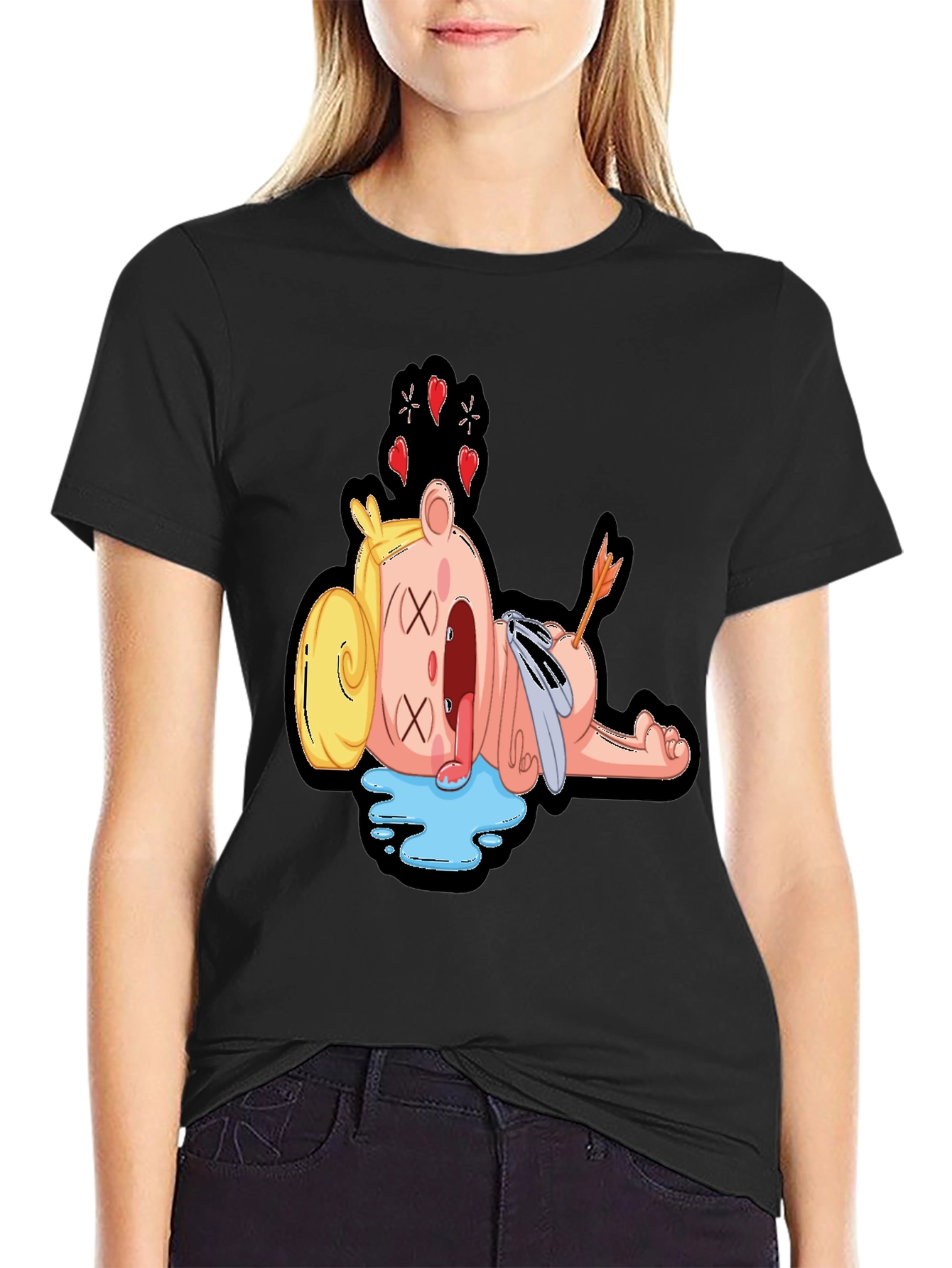 Black Cartoon Dead Bear T-Shirt - Mens Black Graphic Tee view 2