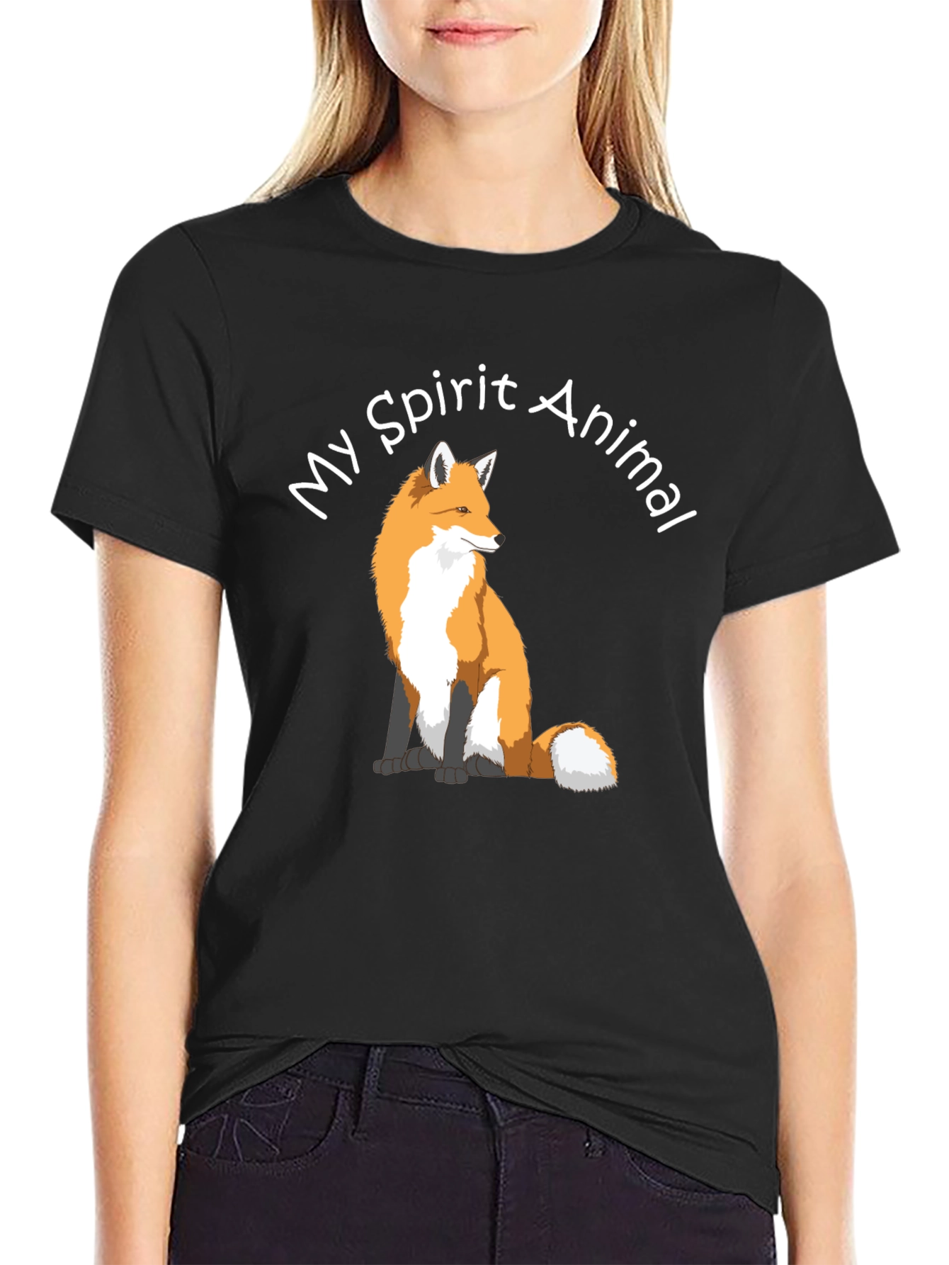 Black Fox Spirit Animal Graphic Tee - Black Cotton T-Shirt view 2