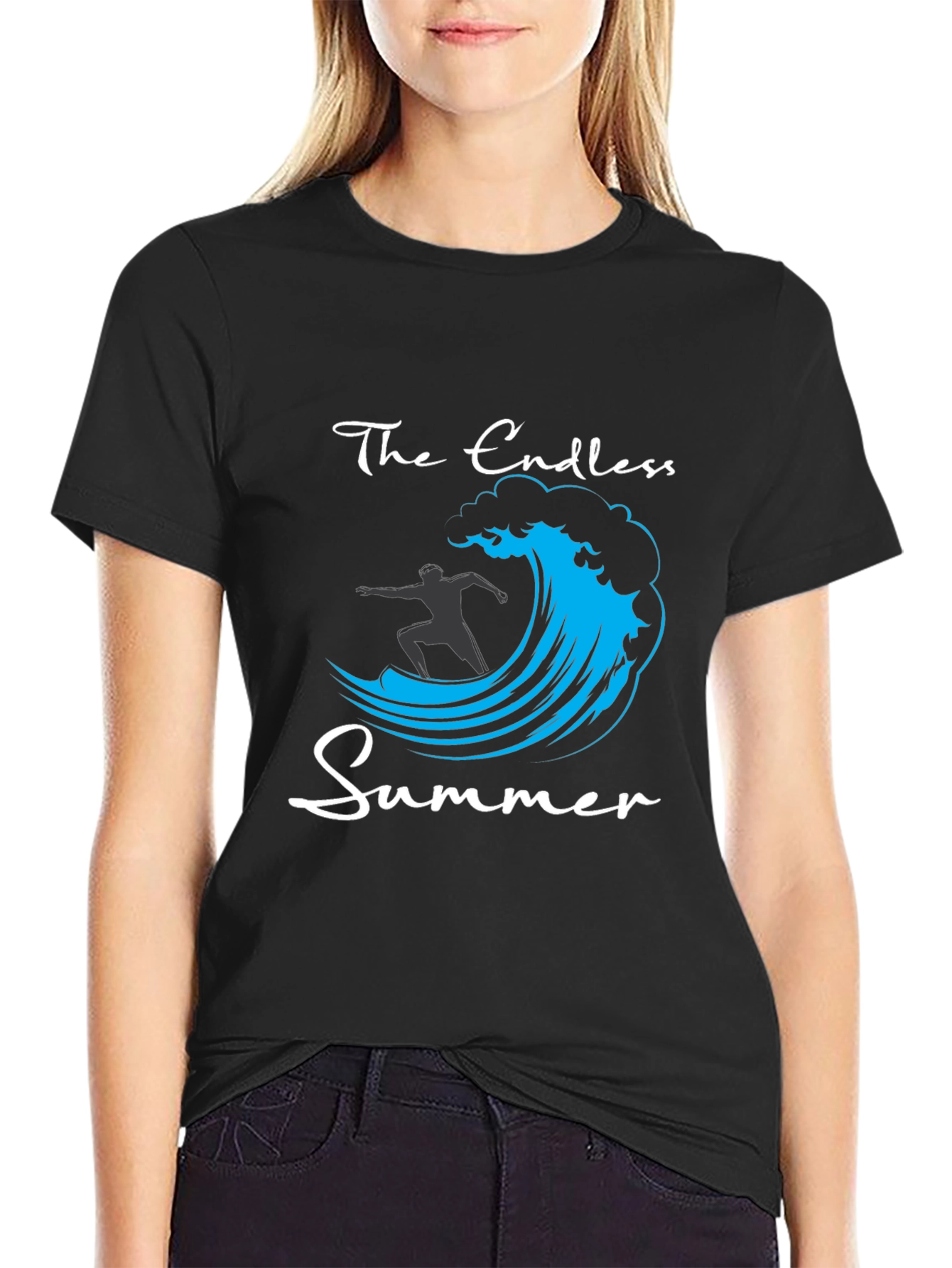 Black Endless Summer Graphic Tee - Surfer Wave T-Shirt view 2