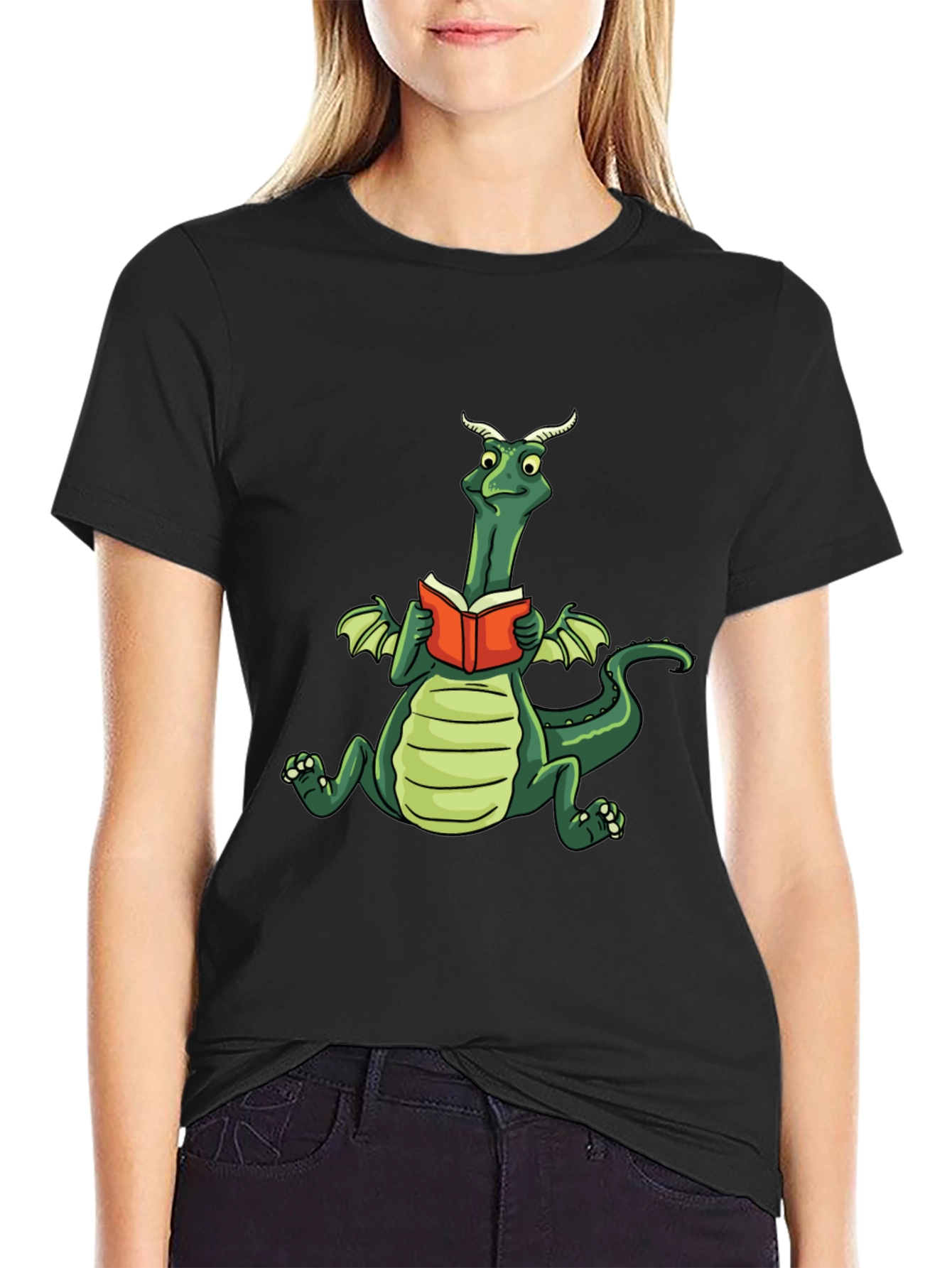 Black Dragon Reading Book Graphic Tee view 2
