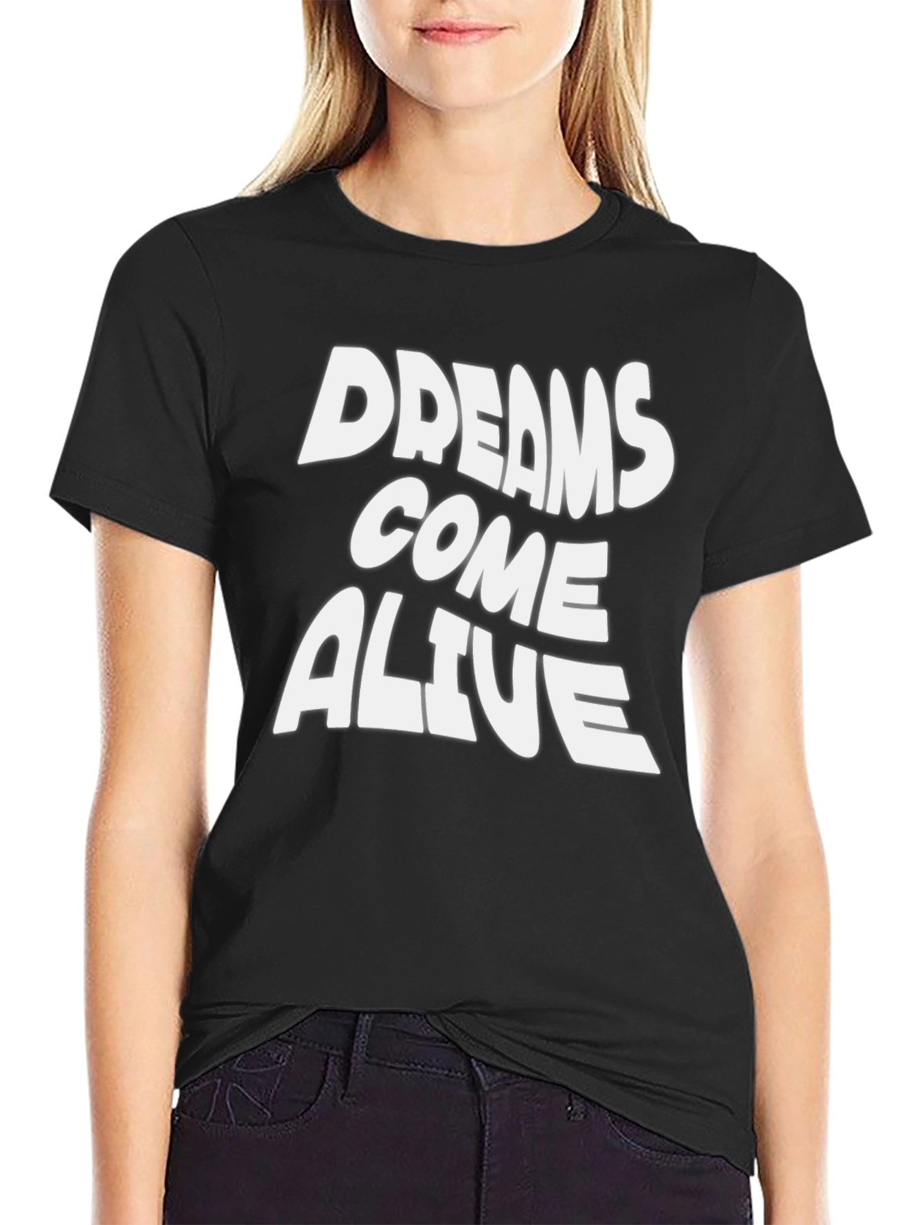 Black Dreams Come Alive Black Graphic T-Shirt view 2