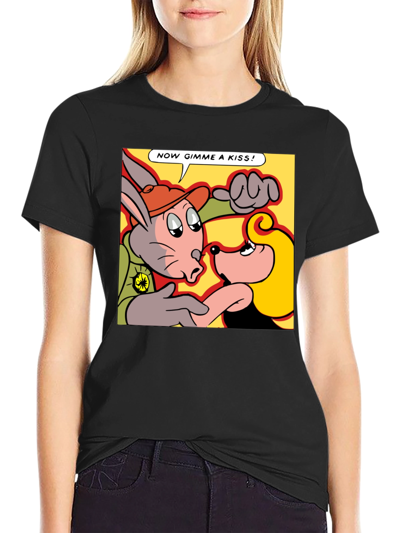 Black Cartoon Kiss T-Shirt - Now Gimme a Kiss! view 2