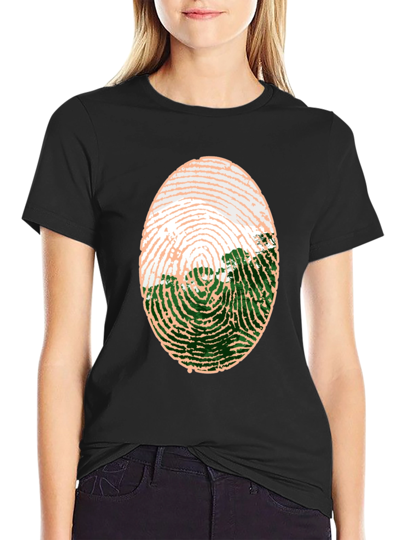 Black Unique Fingerprint Landscape Graphic Tee view 2