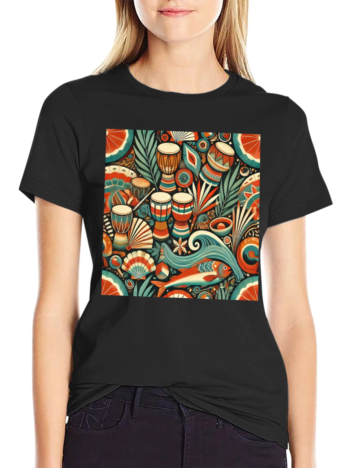Black African Rhythm Graphic Tee - Unique Design view 2