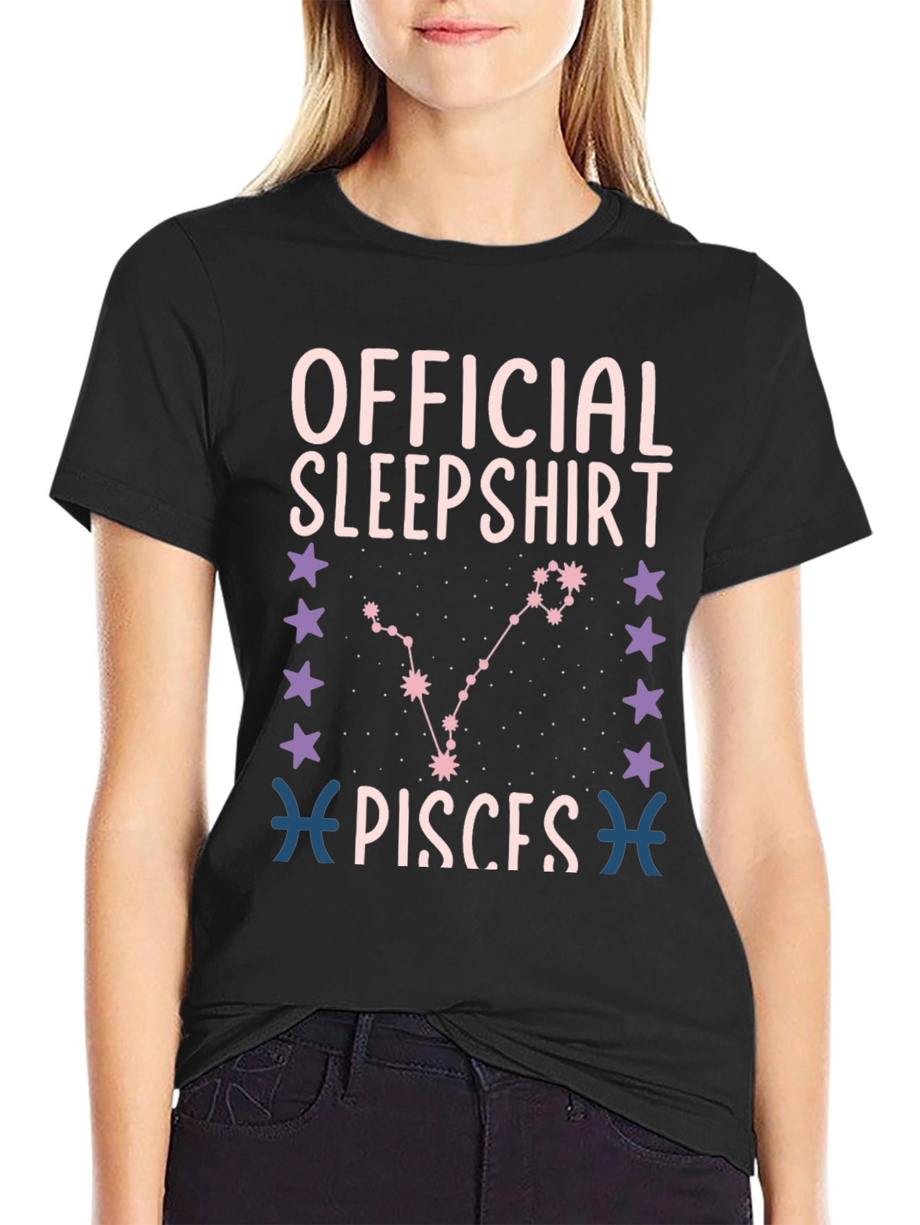 Black Official Pisces Sleepshirt - Zodiac Sign Tee view 2