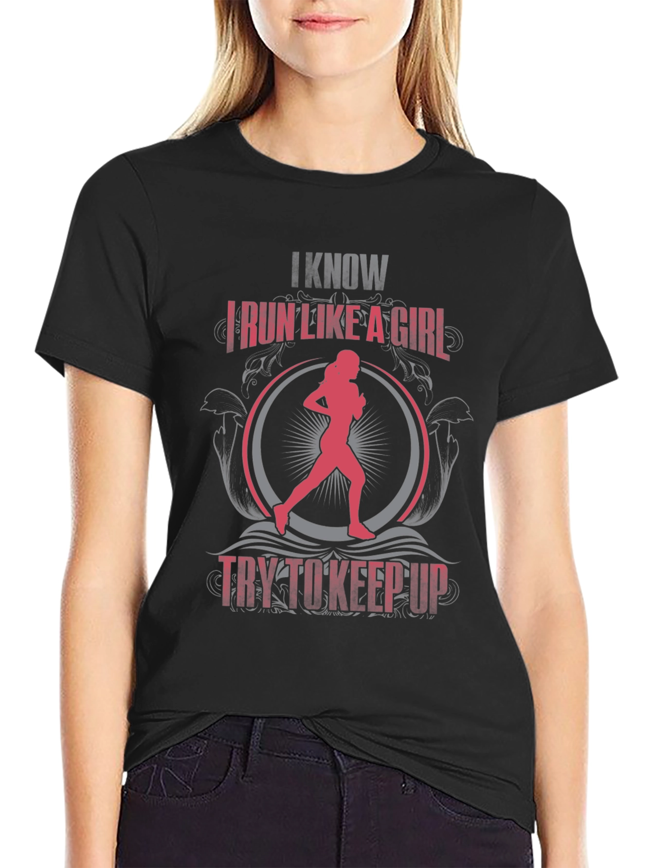 Black I Know I Run Like a Girl Graphic Tee view 2