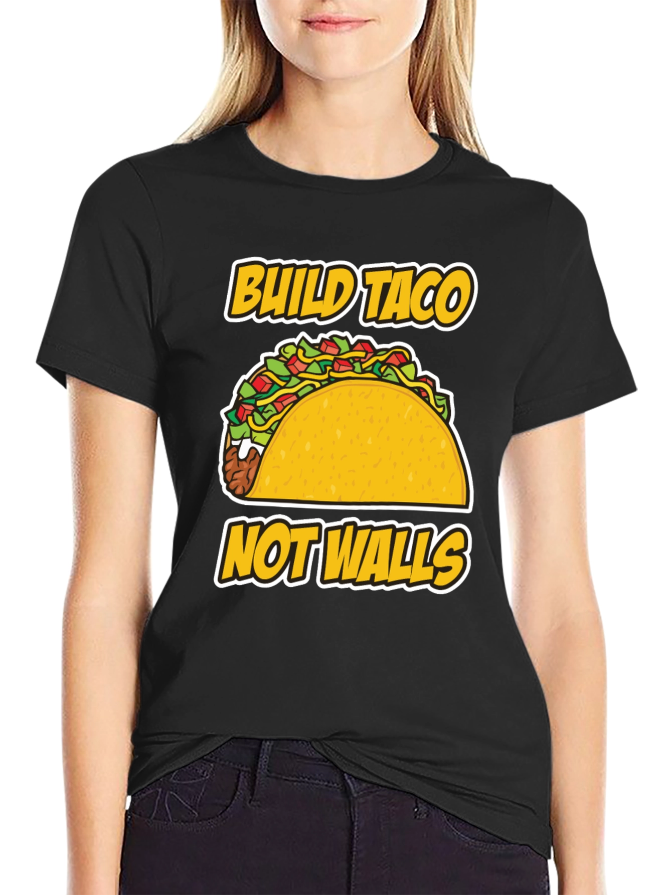Black Build Taco Not Walls T-Shirt - Graphic Tee view 2