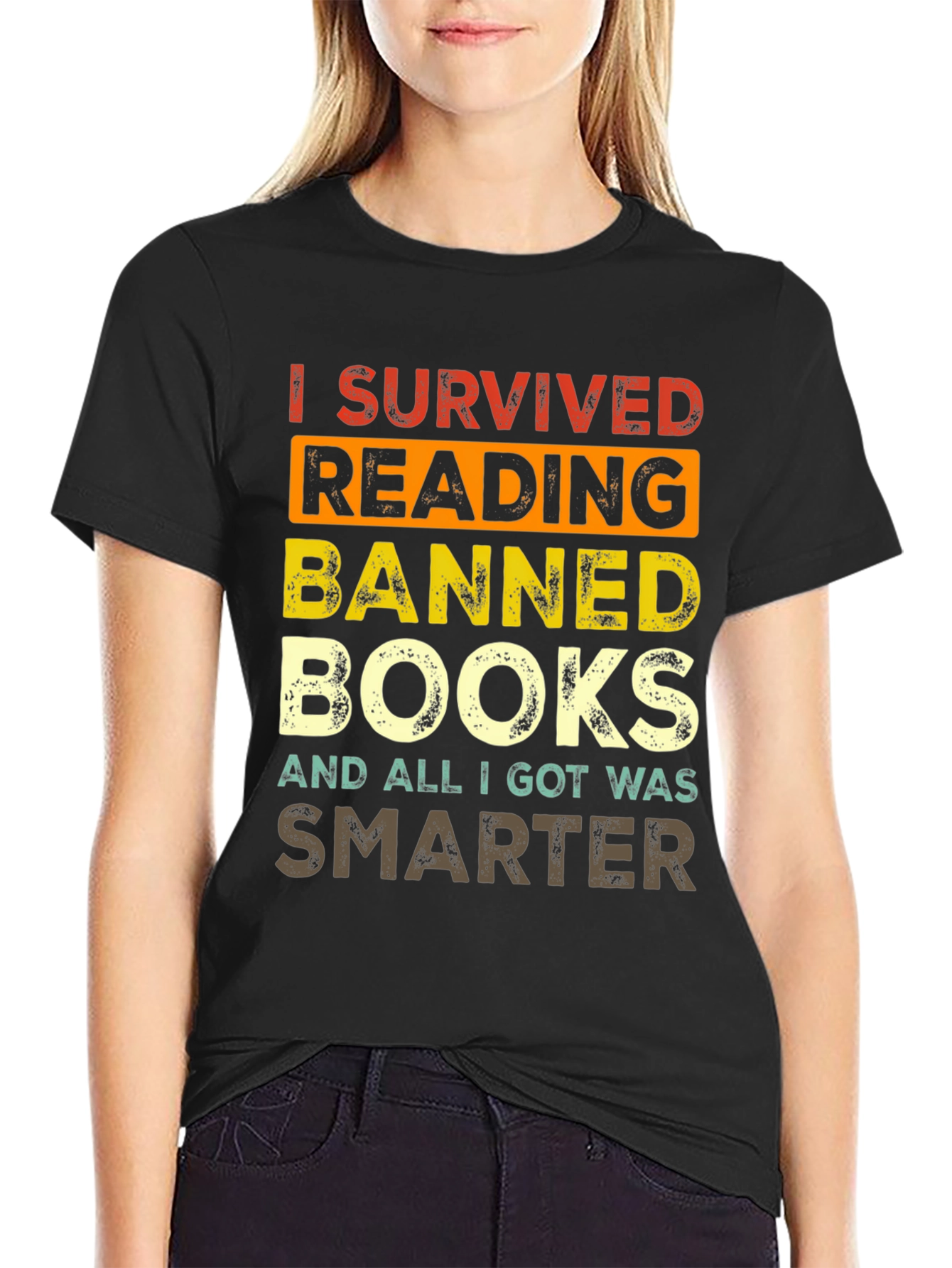 Black Banned Books T-Shirt - I Survived Reading view 2