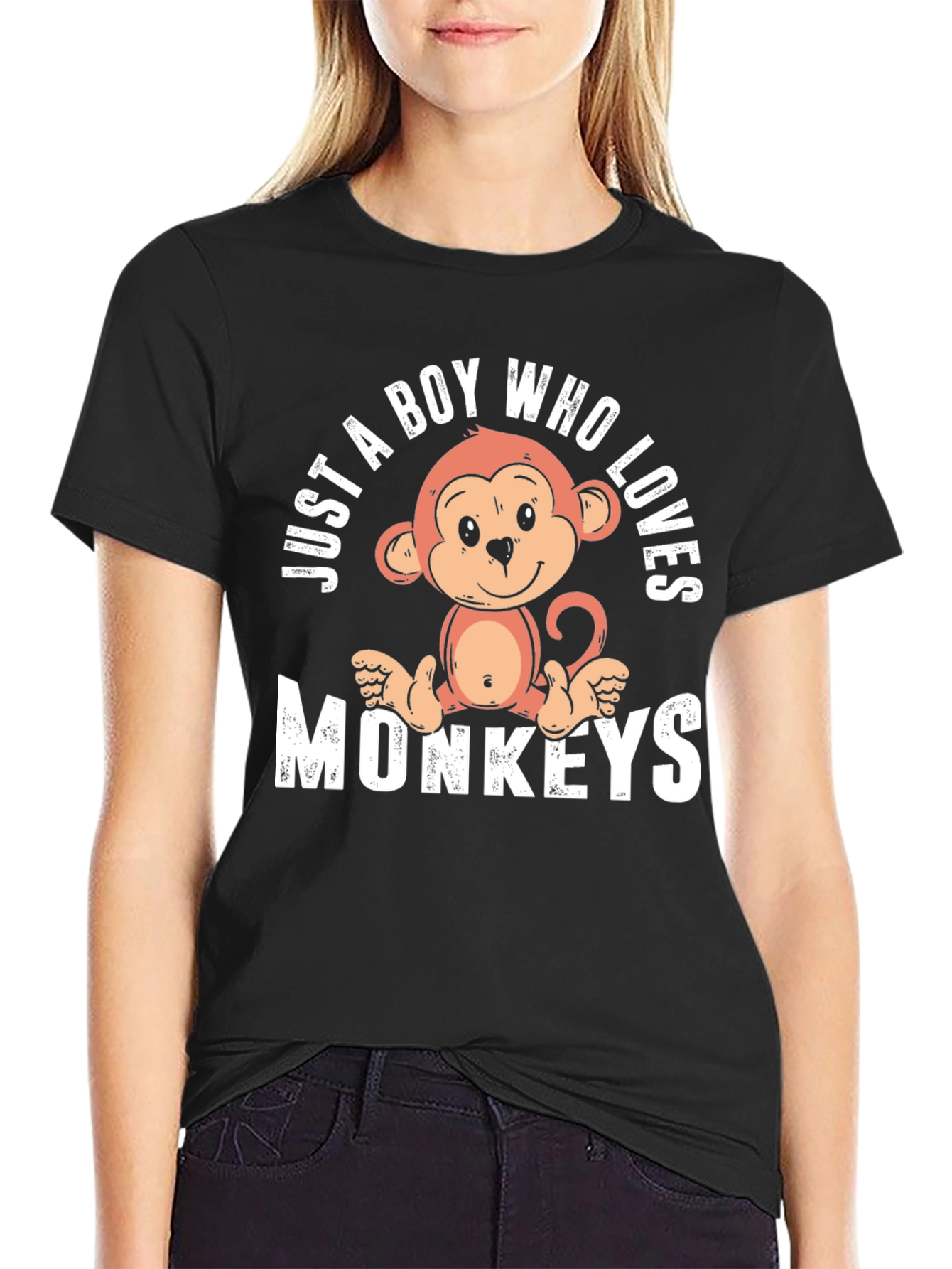 Black Boy's Monkey Lover T-Shirt - Just a Boy Who Loves Monkeys view 2