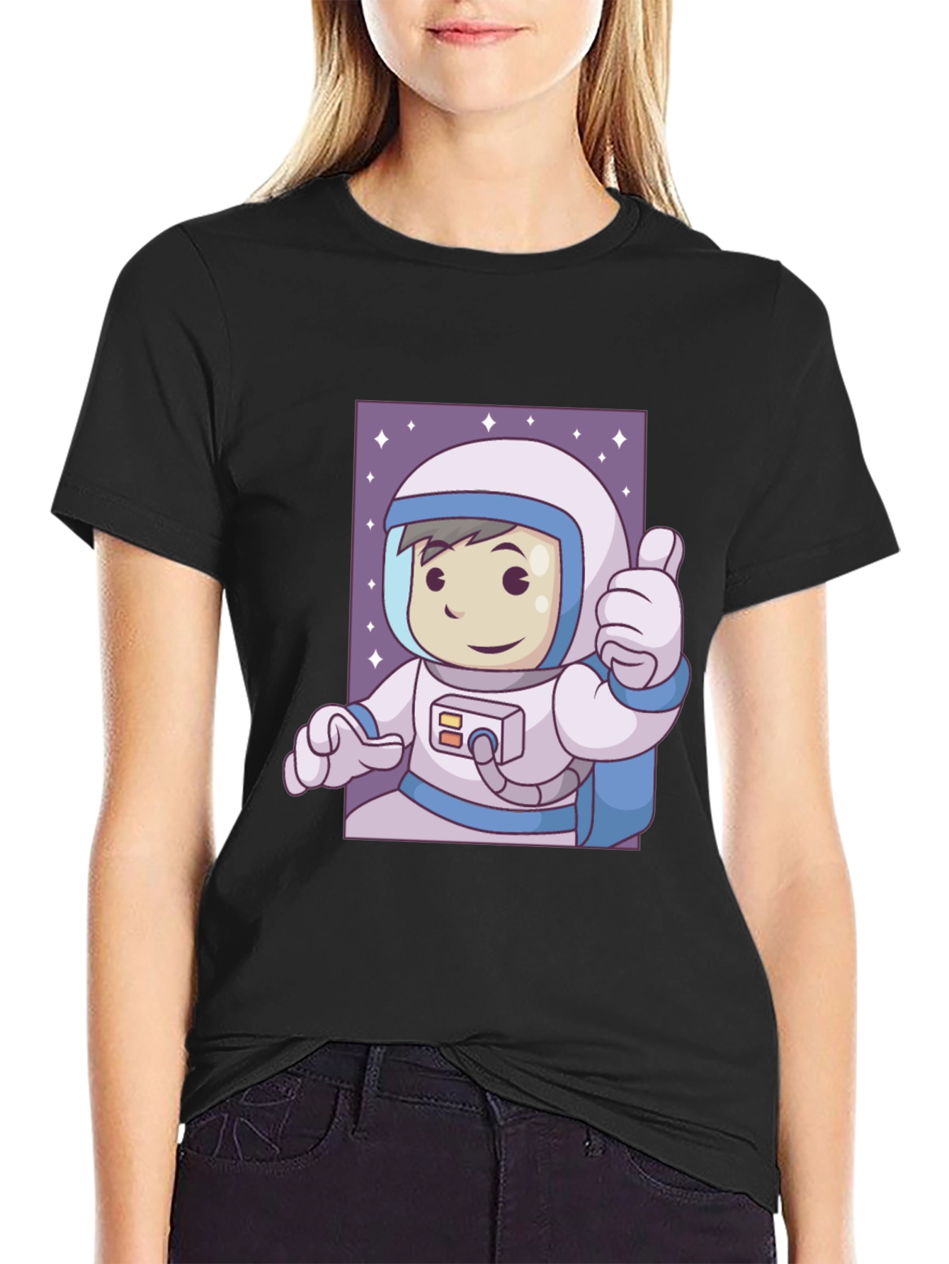 Black Cartoon Astronaut Graphic T-Shirt view 2