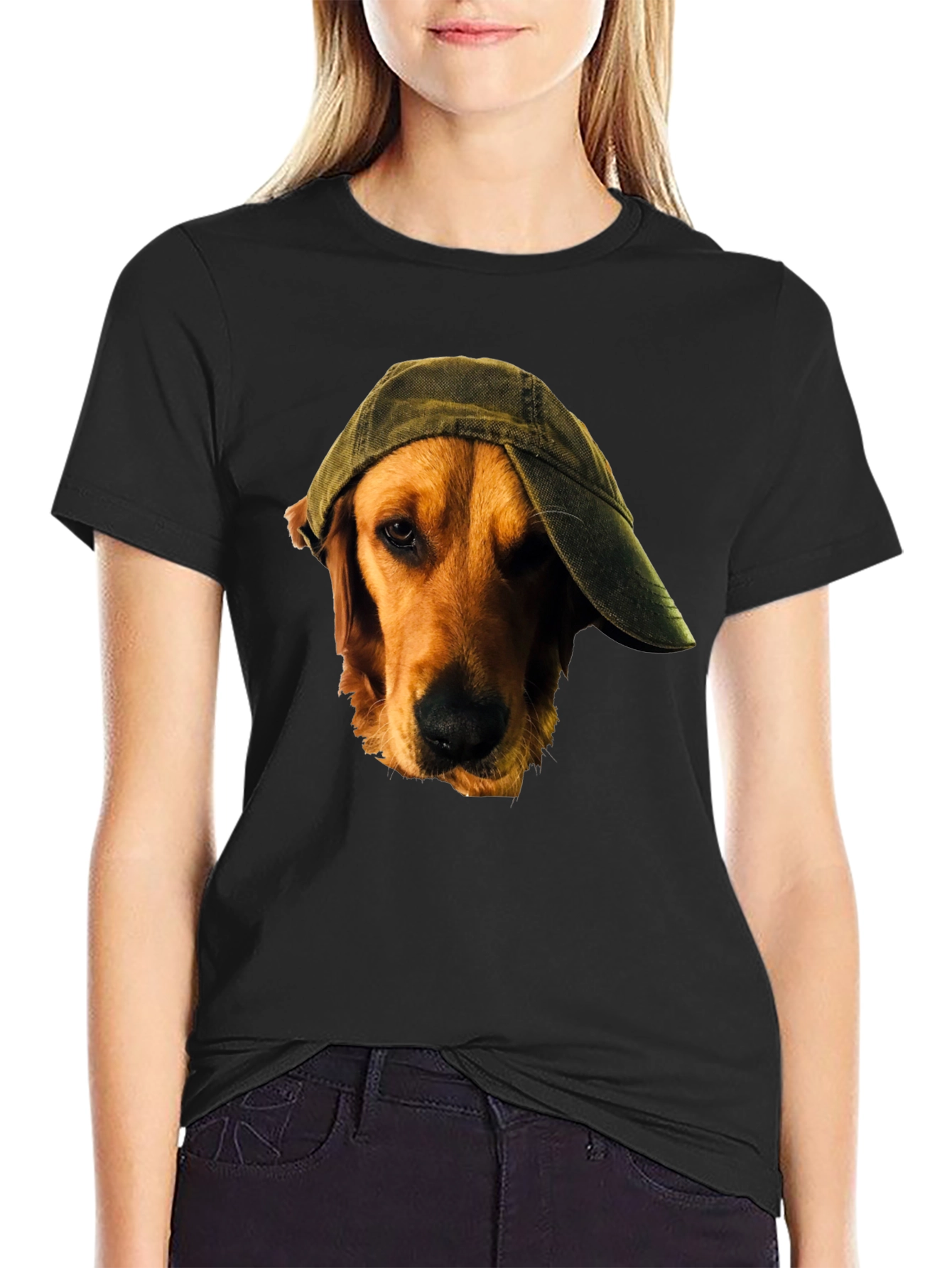 Black Dog in Hat Black T-Shirt view 2