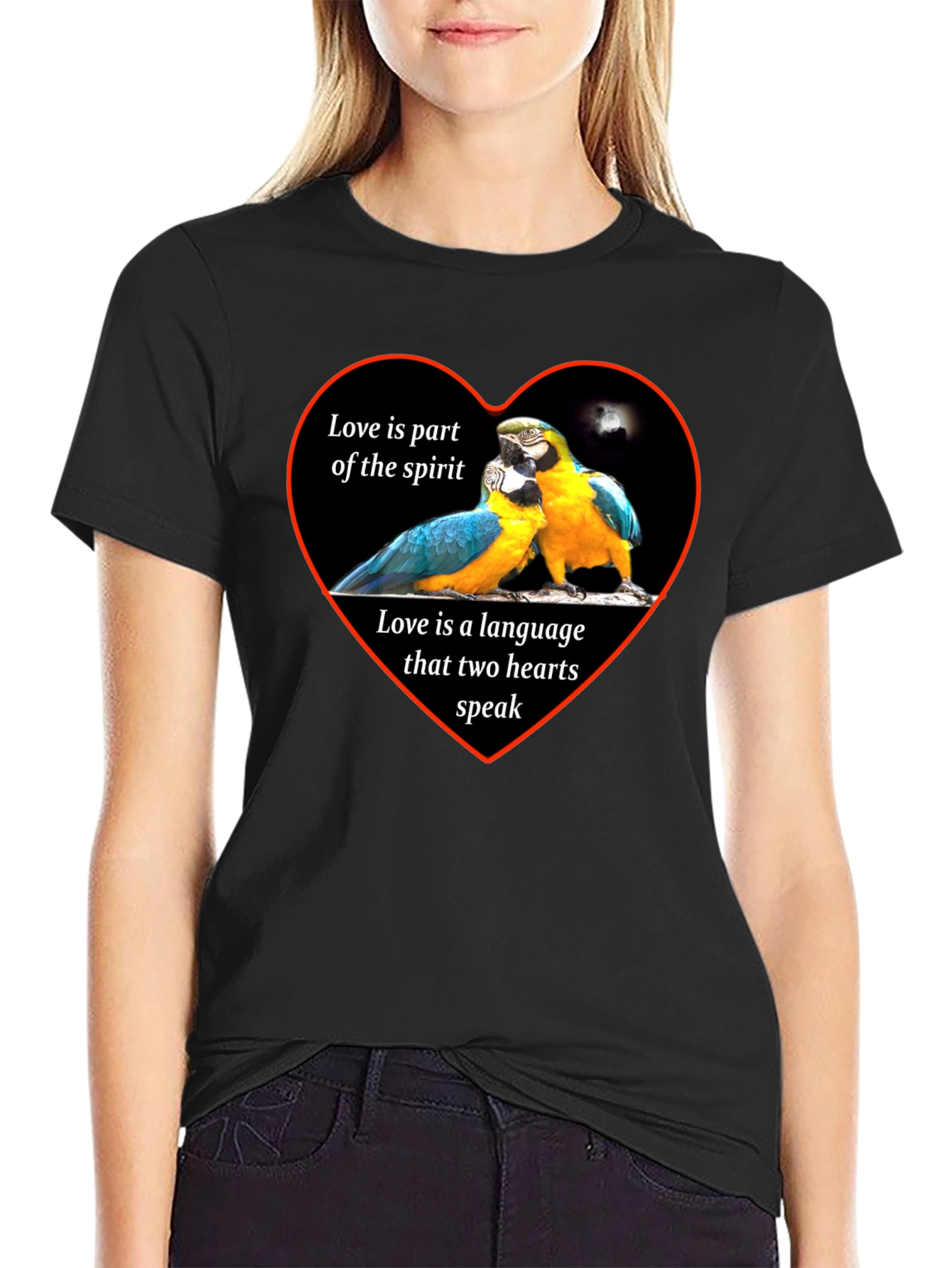 Black Love Parrots Heart T-Shirt - Spirit & Language view 2