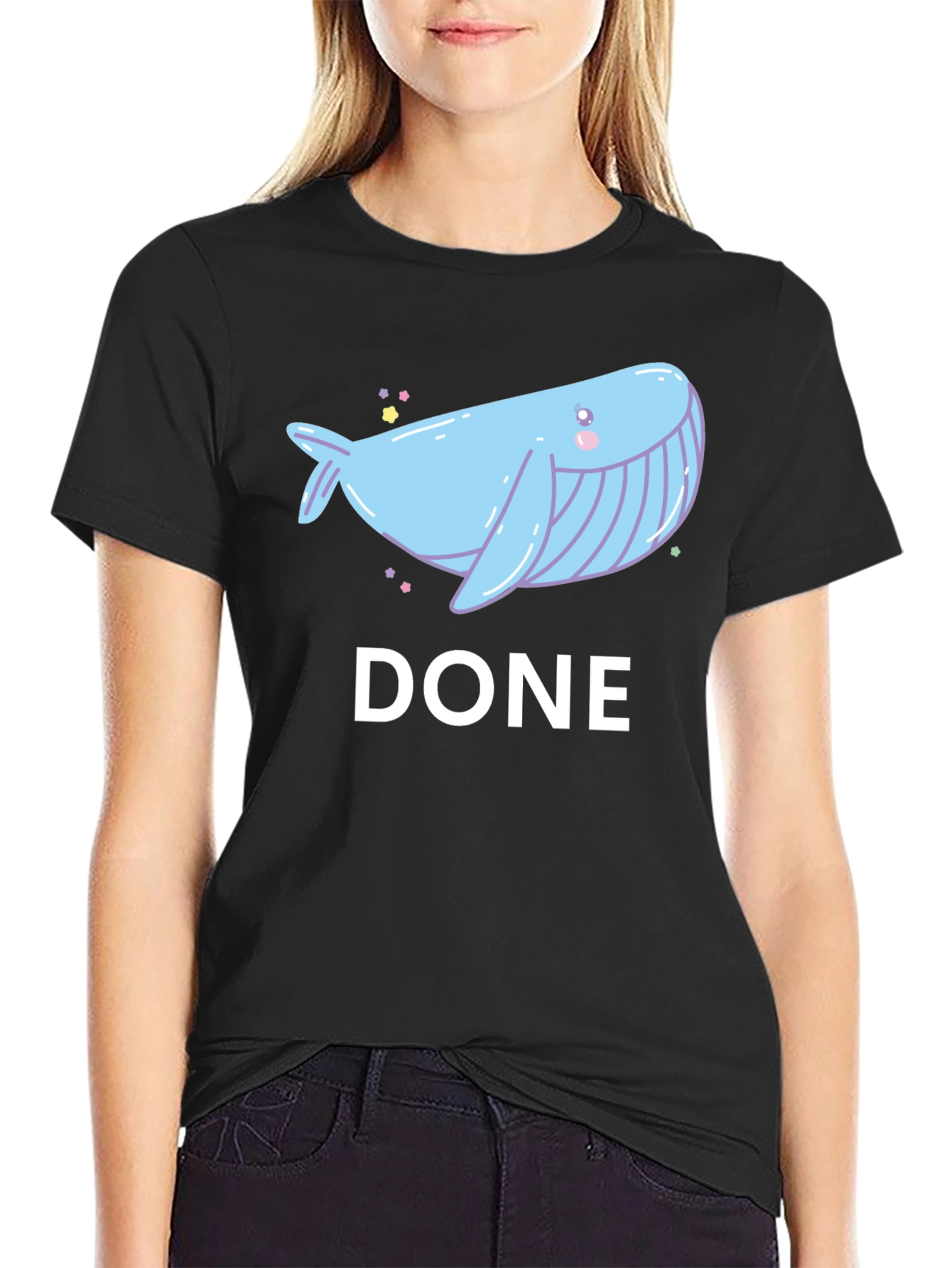 Black Cute Whale Done T-Shirt - Soft Cotton Tee view 2