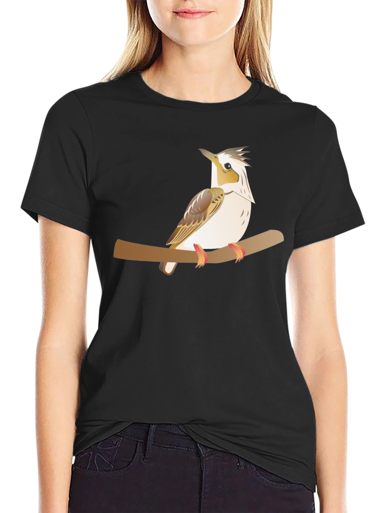 Black Bird on Branch Graphic Tee - Unisex Black T-Shirt view 2