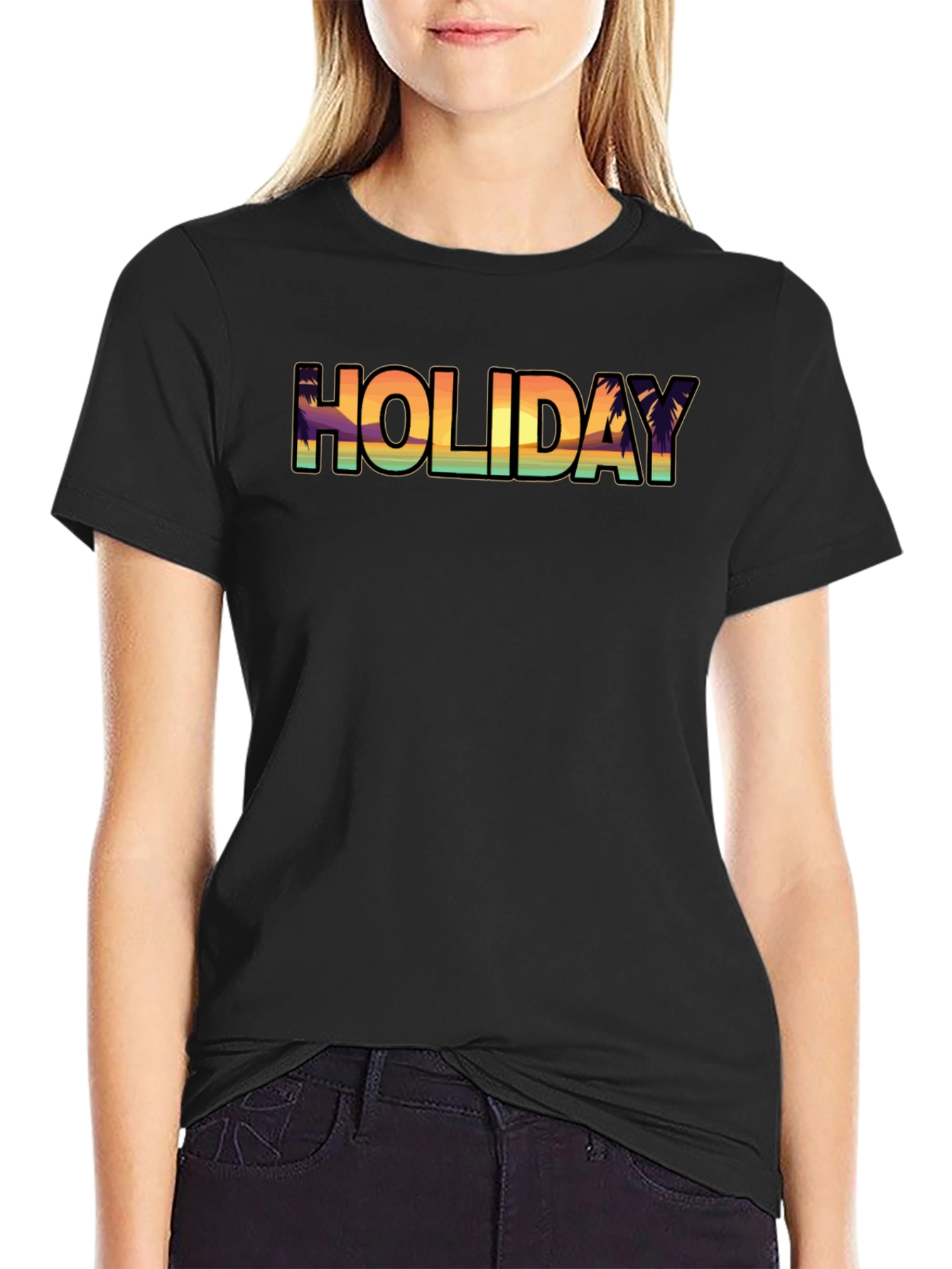 Black Holiday Graphic Tee - Relaxed Vacation Vibes view 2
