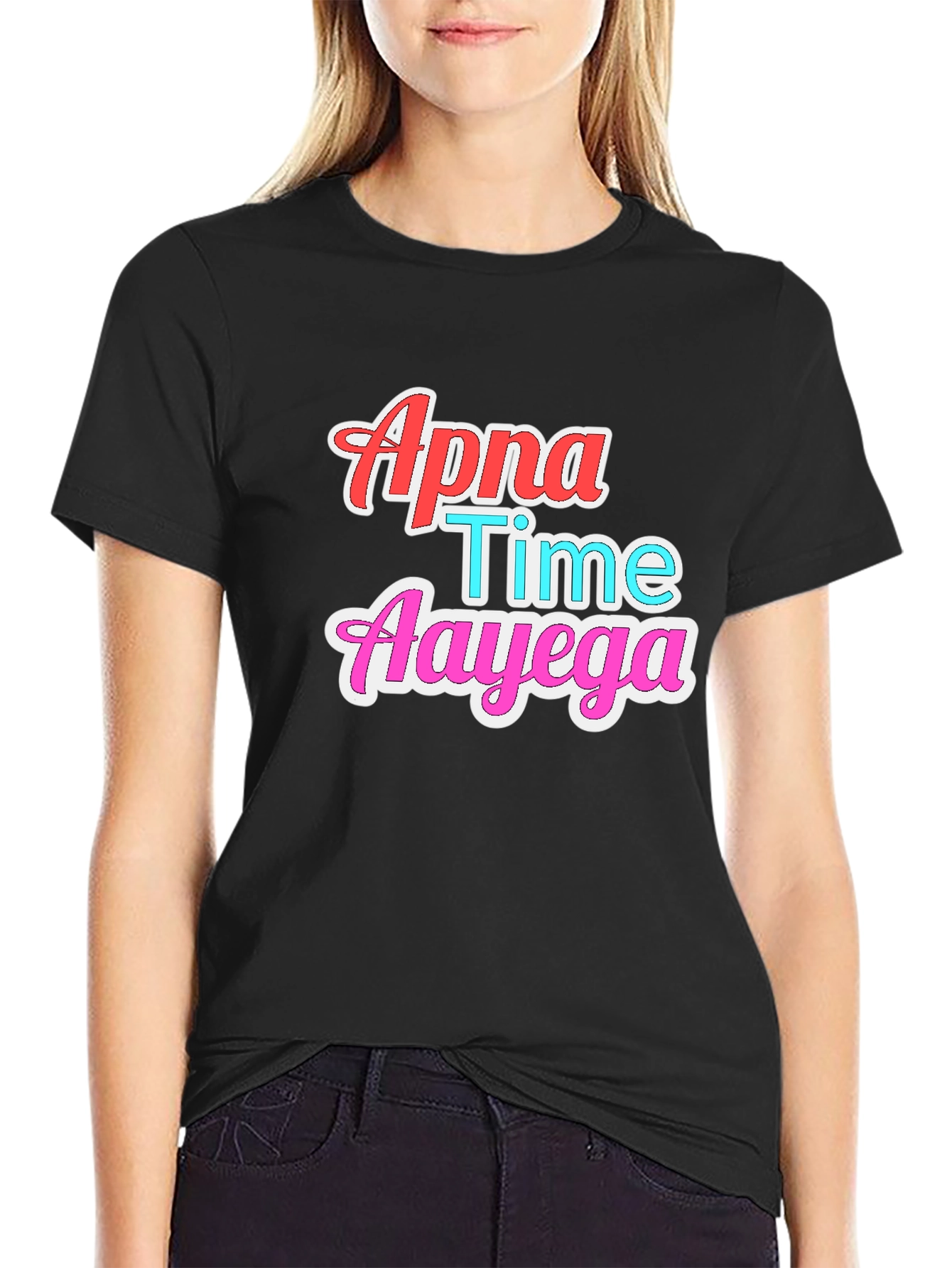Black Apna Time Aayega Graphic T-Shirt view 2