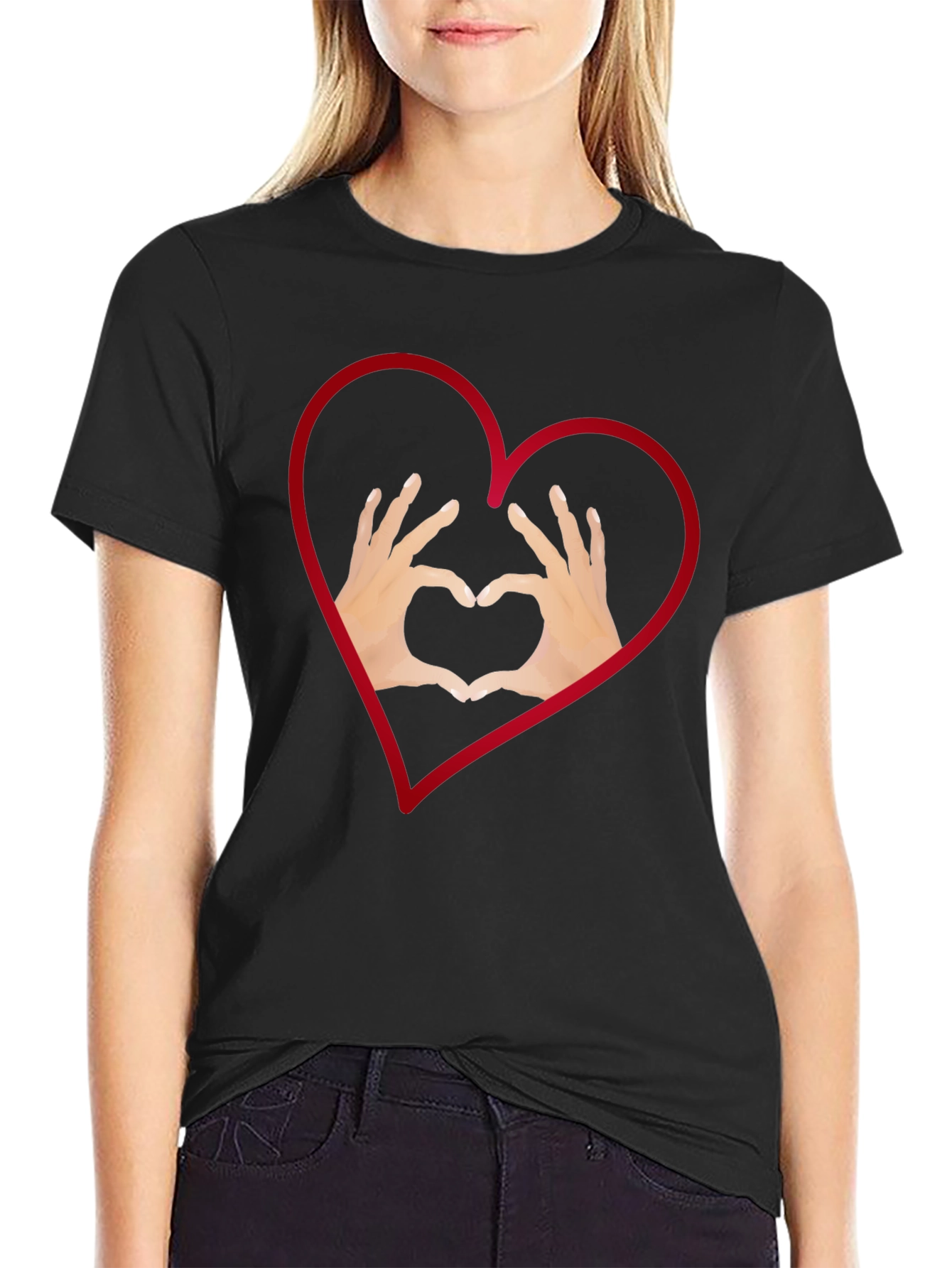 Black Heart Hands Graphic Tee - Stylish Black T-Shirt view 2